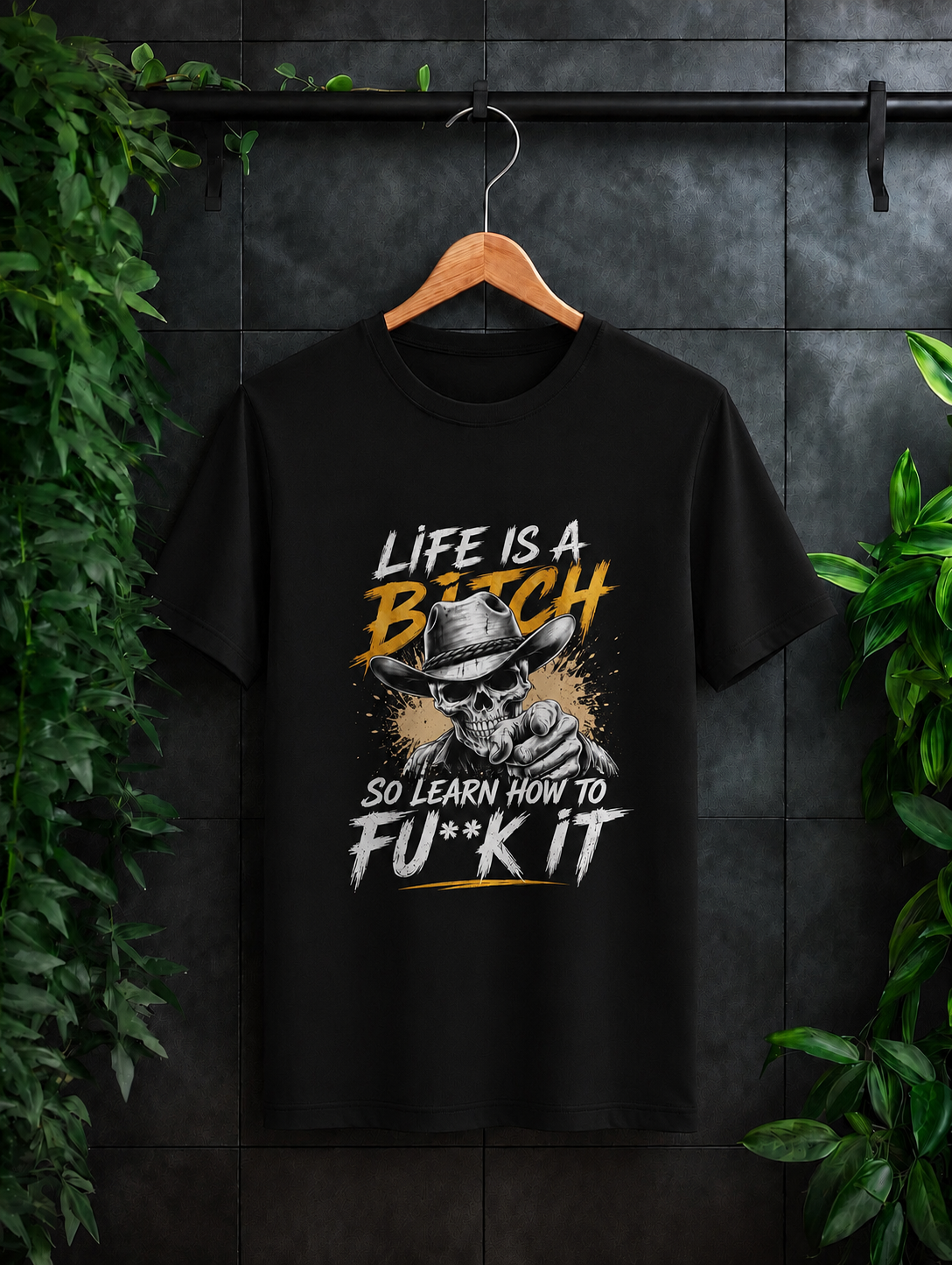 Life is a Bitch - Rebel Skull Unisex Classic Fit Graphic Tee 100% Bio-Washed Premium Cotton