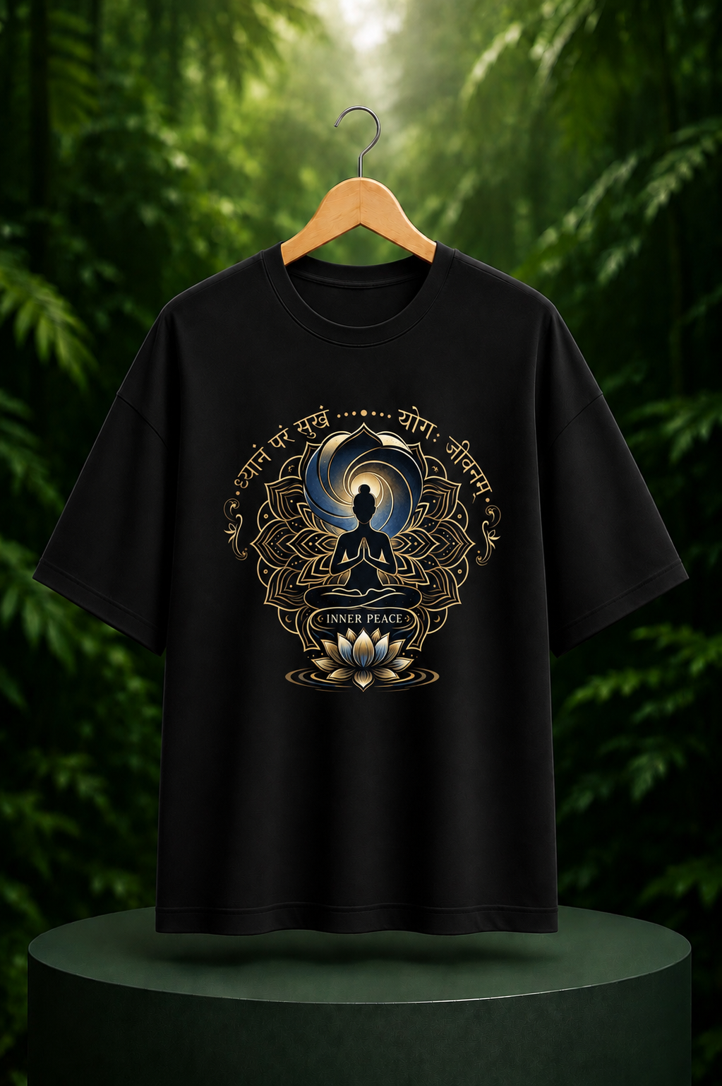 Inner Peace - Dhyanam Param Sukham - Meditation & Spiritual Harmony - Unisex Oversize Fit Graphic Tee - 100% Bio-Washed Premium Cotton T-Shirt