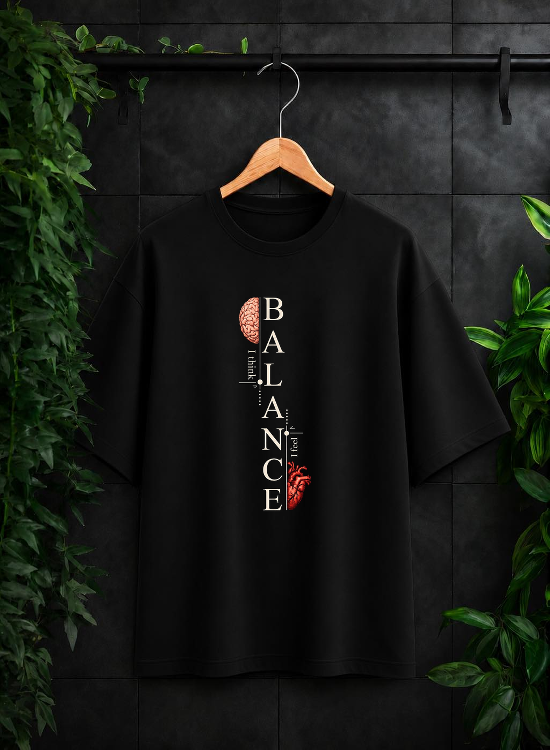 Balance — Mind & Heart Typography — Unisex Oversize Fit Graphic Tee — 100% Bio Washed Premium Cotton T-Shirt