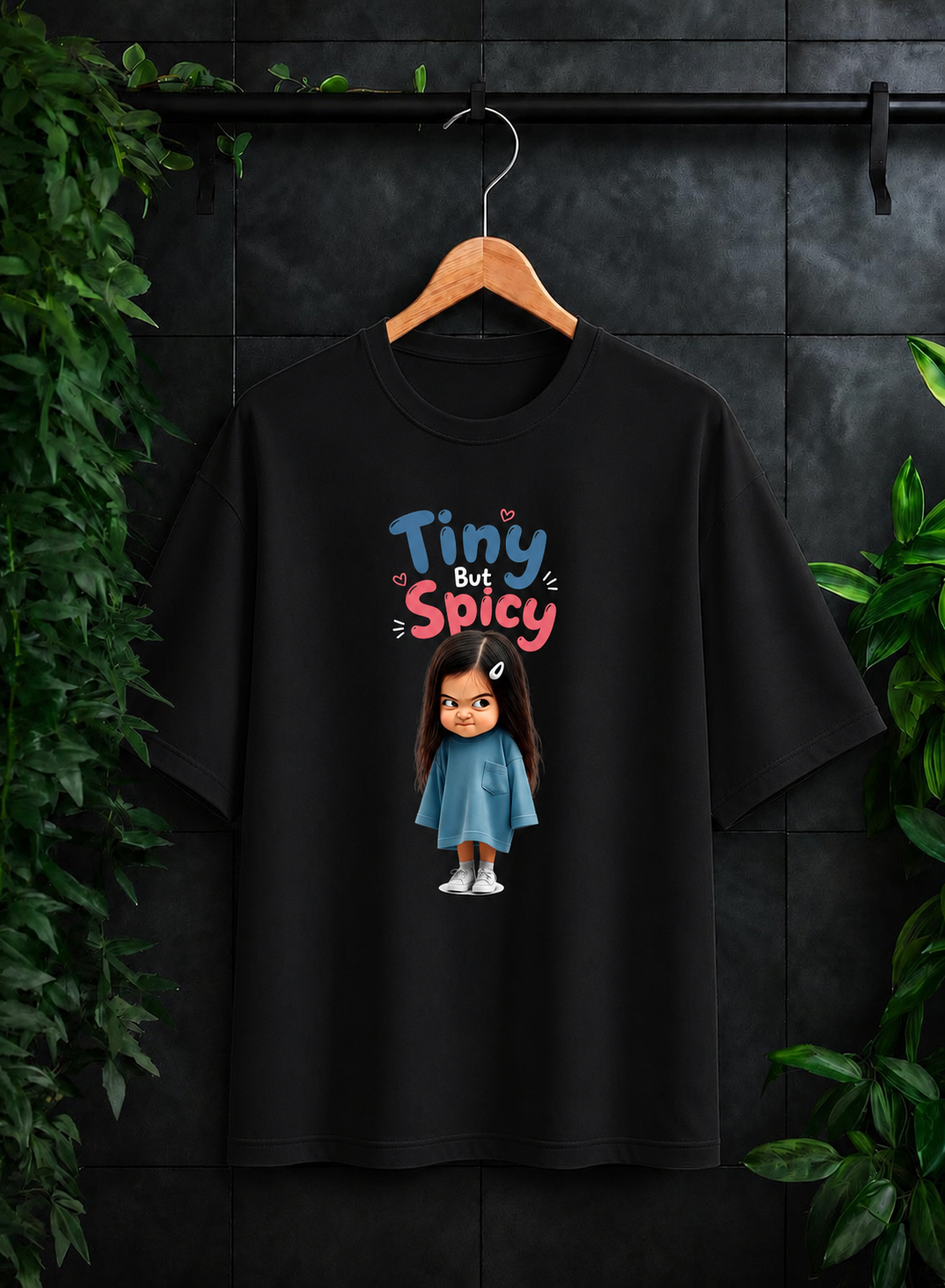 Tiny But Spicy - Cute Attitude Energy - Unisex Oversize Fit Graphic Tee - 100% Bio-Washed Premium Cotton T-Shirt