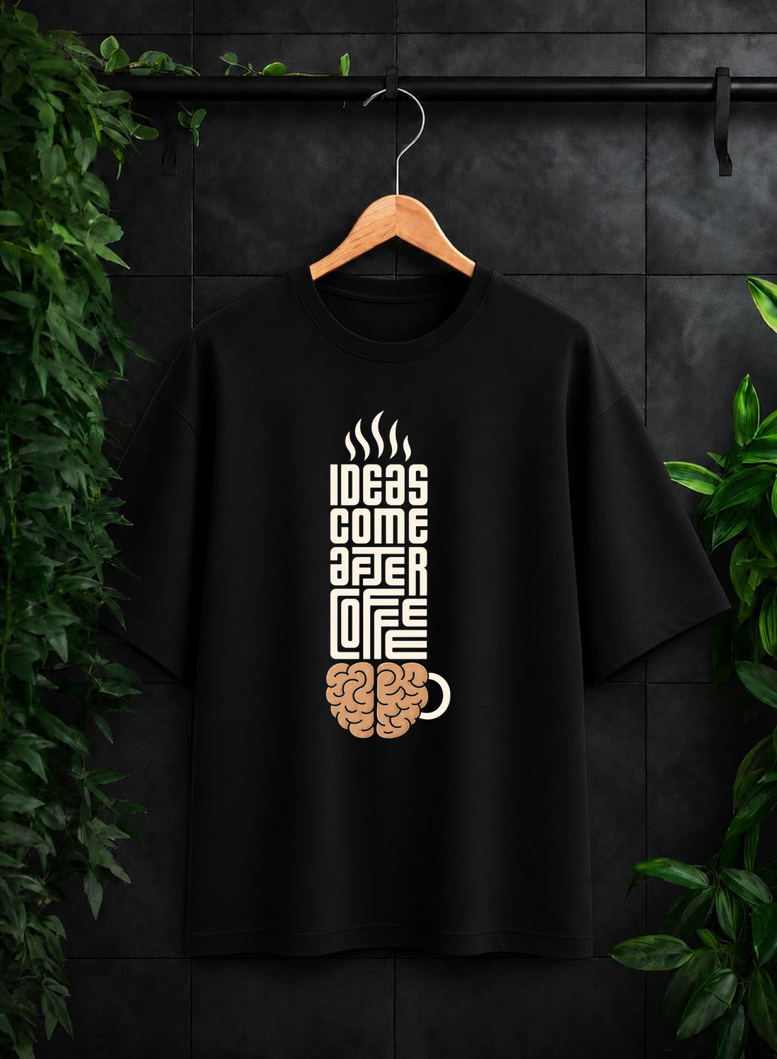 Ideas Come After Coffee — Funny Coffee Lover Typography — Unisex Oversize Fit Graphic Tee — 100% Bio-Washed Premium Cotton T-Shirt