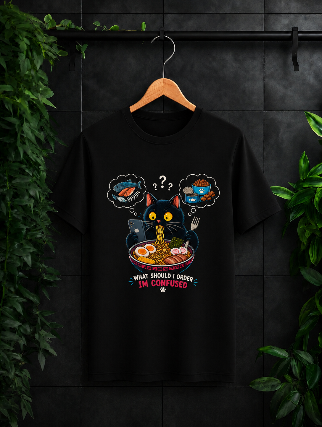 What Should I Order? – Confused Cat Ramen - Unisex Classic Fit Graphic Tee - 100% Bio Washed Premium Cotton T-Shirt