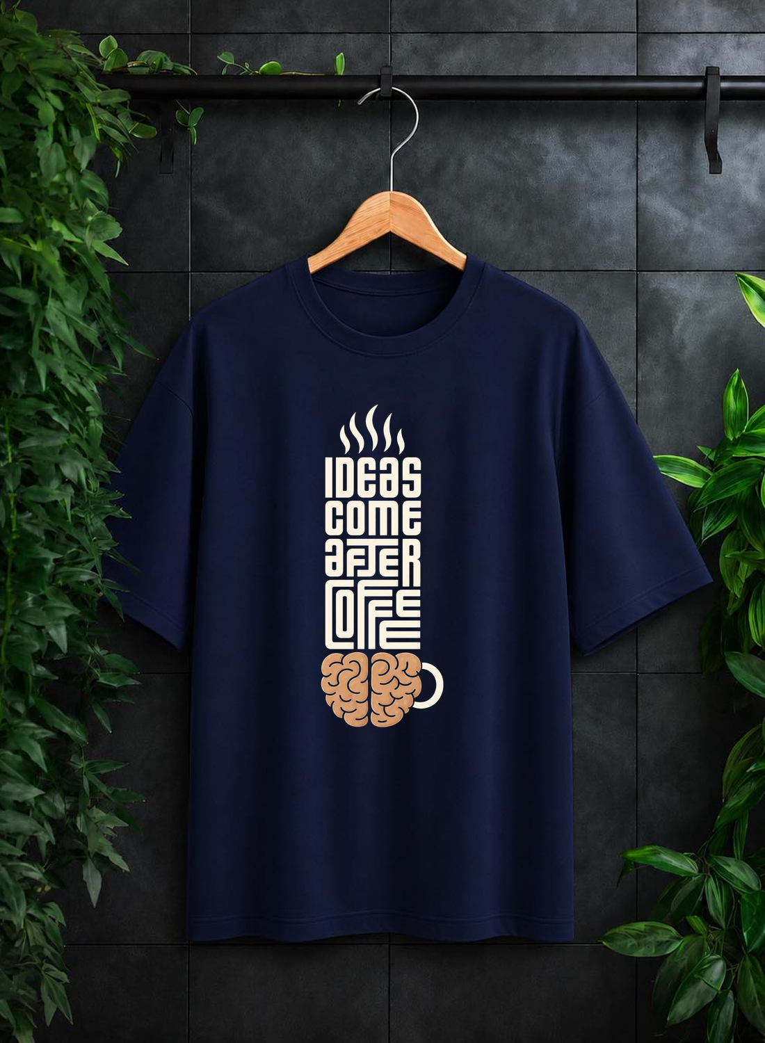 Ideas Come After Coffee — Funny Coffee Lover Typography — Unisex Oversize Fit Graphic Tee — 100% Bio-Washed Premium Cotton T-Shirt