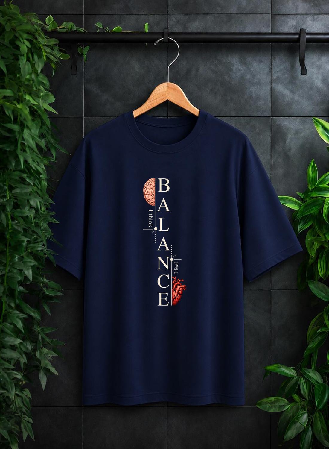 Balance — Mind & Heart Typography — Unisex Oversize Fit Graphic Tee — 100% Bio Washed Premium Cotton T-Shirt