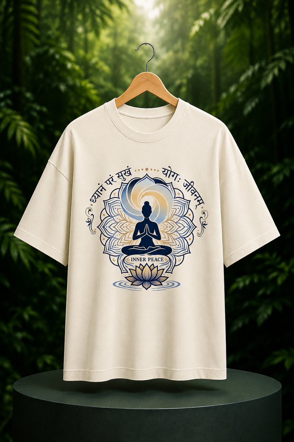Inner Peace - Dhyanam Param Sukham - Meditation & Spiritual Harmony - Unisex Oversize Fit Graphic Tee - 100% Bio-Washed Premium Cotton T-Shirt