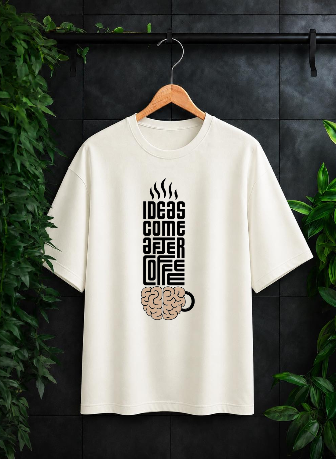 Ideas Come After Coffee — Funny Coffee Lover Typography — Unisex Oversize Fit Graphic Tee — 100% Bio-Washed Premium Cotton T-Shirt