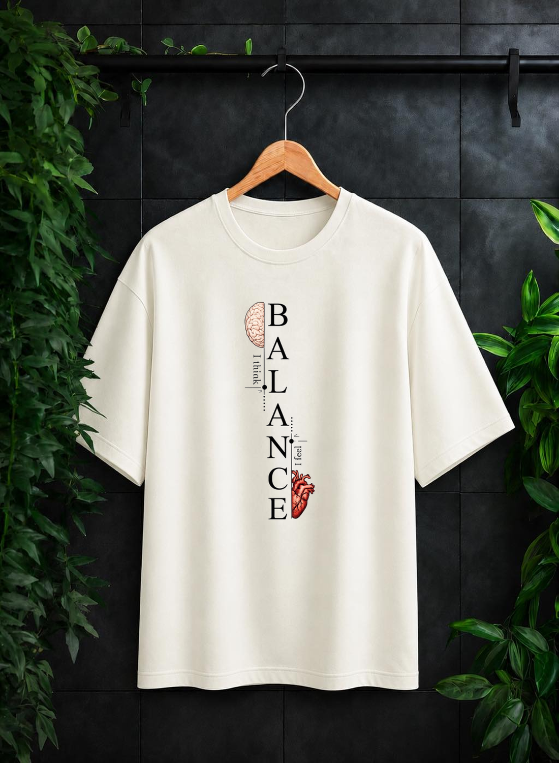 Balance — Mind & Heart Typography — Unisex Oversize Fit Graphic Tee — 100% Bio Washed Premium Cotton T-Shirt