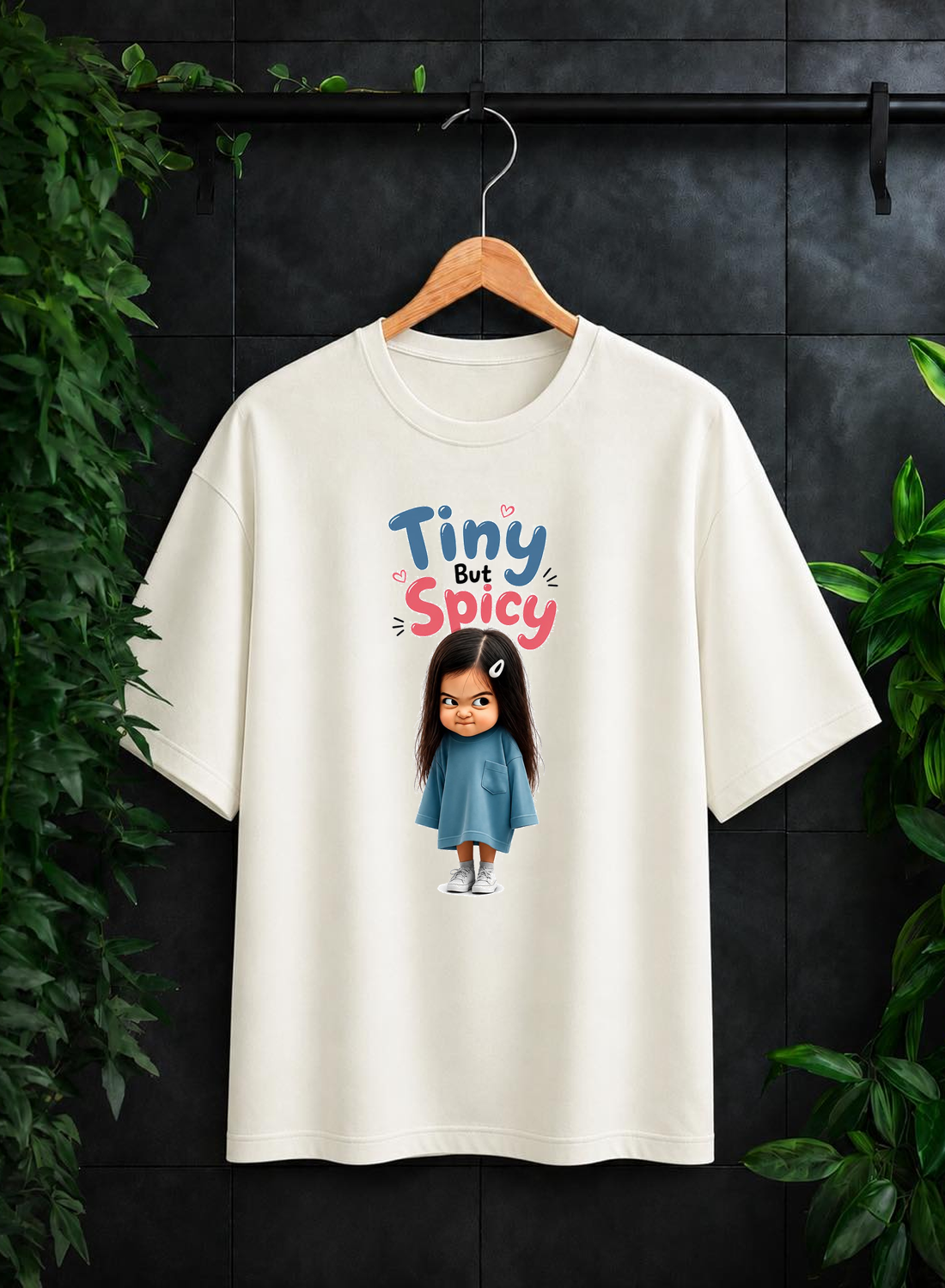 Tiny But Spicy - Cute Attitude Energy - Unisex Oversize Fit Graphic Tee - 100% Bio-Washed Premium Cotton T-Shirt