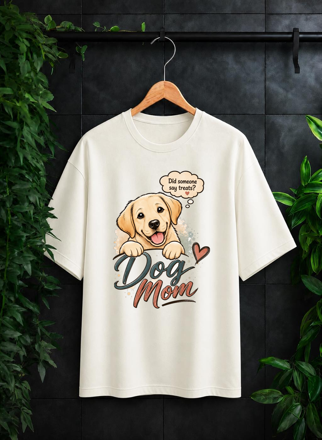 Dog Mom — Cute Golden Retriever Dog Lover Humor — Unisex Oversize Fit Graphic Tee — 100% Bio-Washed Premium Cotton T-Shirt