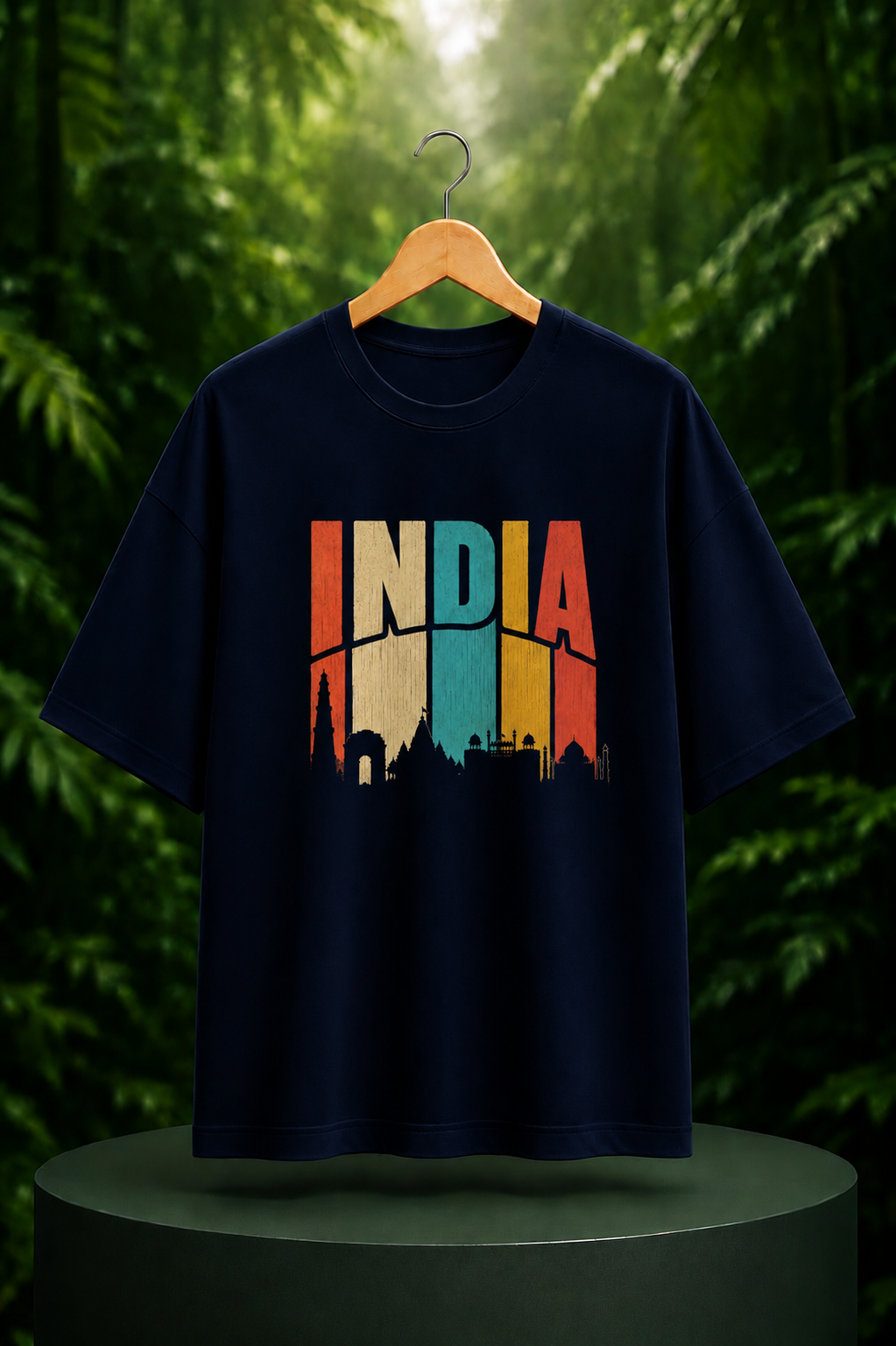 India Heritage Pride - Colorful Indian Skyline - Unisex Oversize Fit Graphic Tee - 100% Bio-Washed Premium Cotton T-Shirt