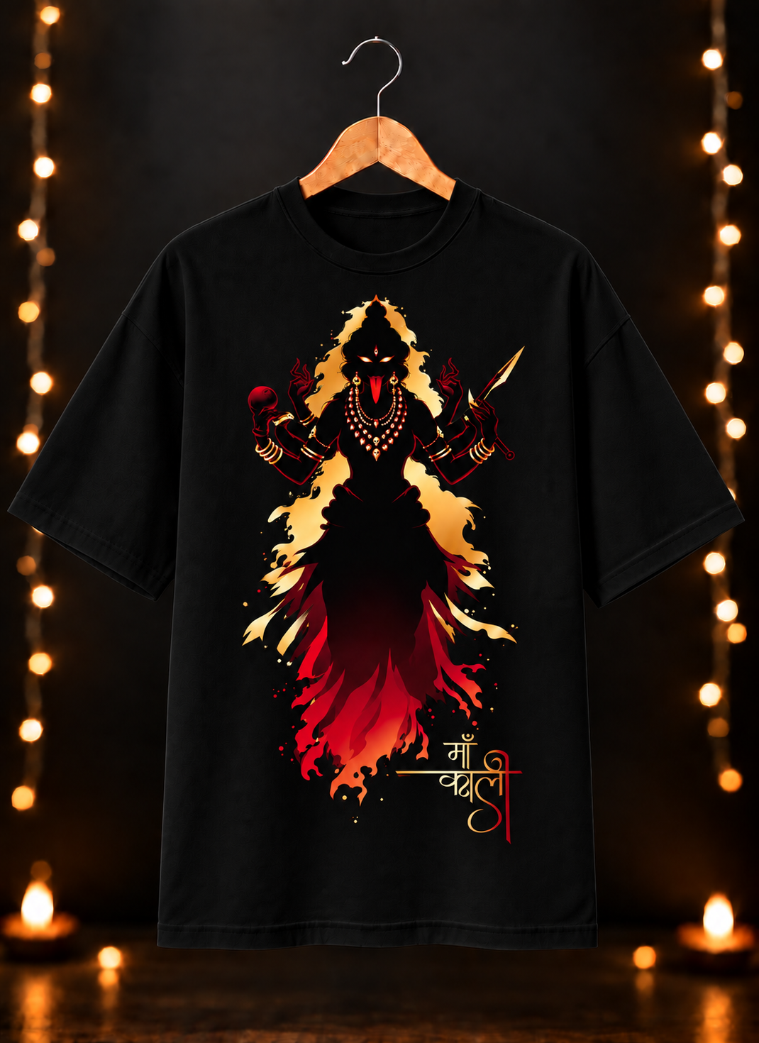 नवरात्रे Exclusive Art - Jai Maa Kali - Fierce Divine Power - Unisex Oversize Fit - 100% Bio-washed Premium Cotton T-Shirt