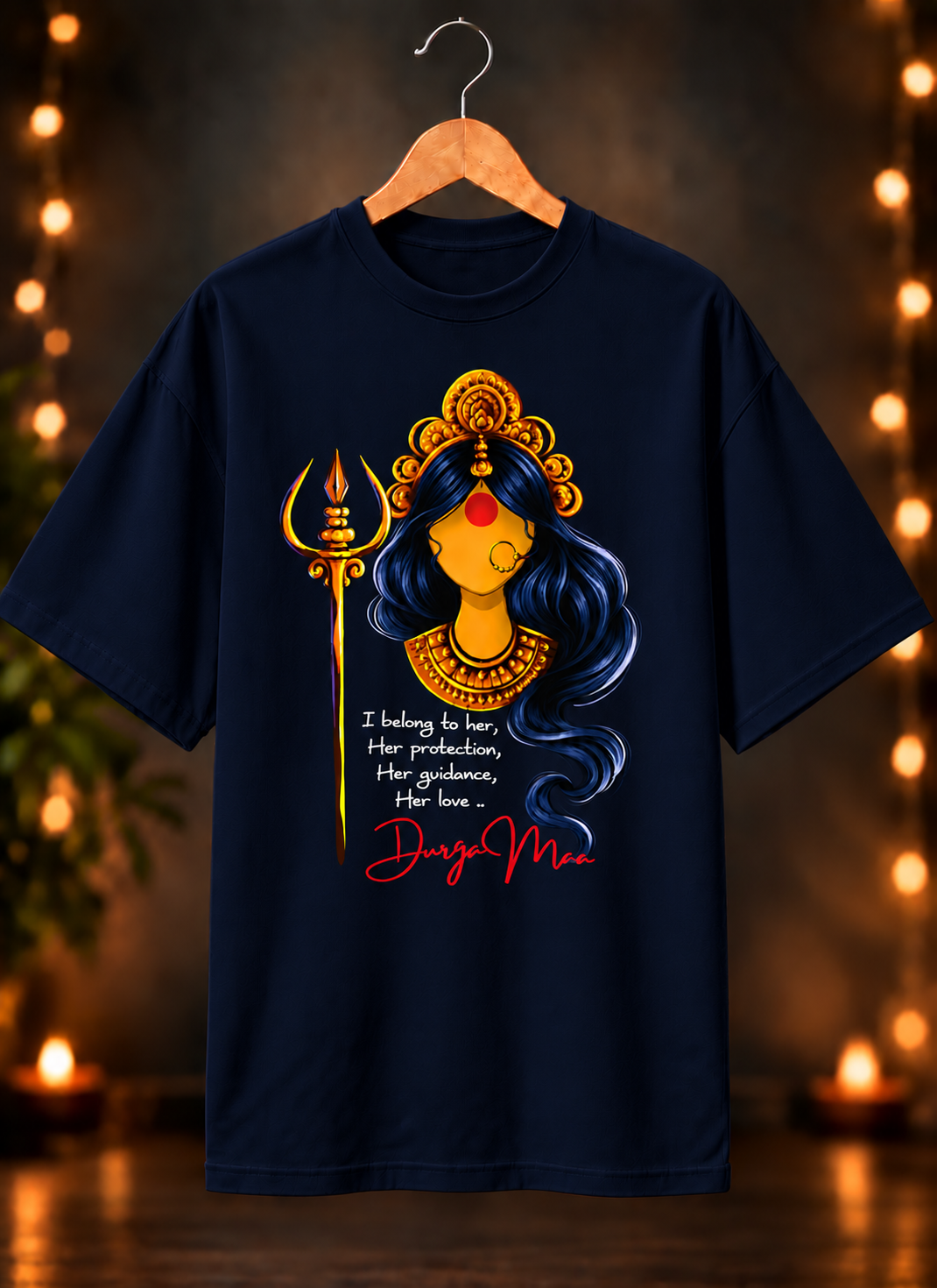 नवरात्रे Exclusive Art - Jai Maa Durga - Divine Protection - Unisex Oversize Fit - 100% Bio-washed Premium Cotton T-Shirt