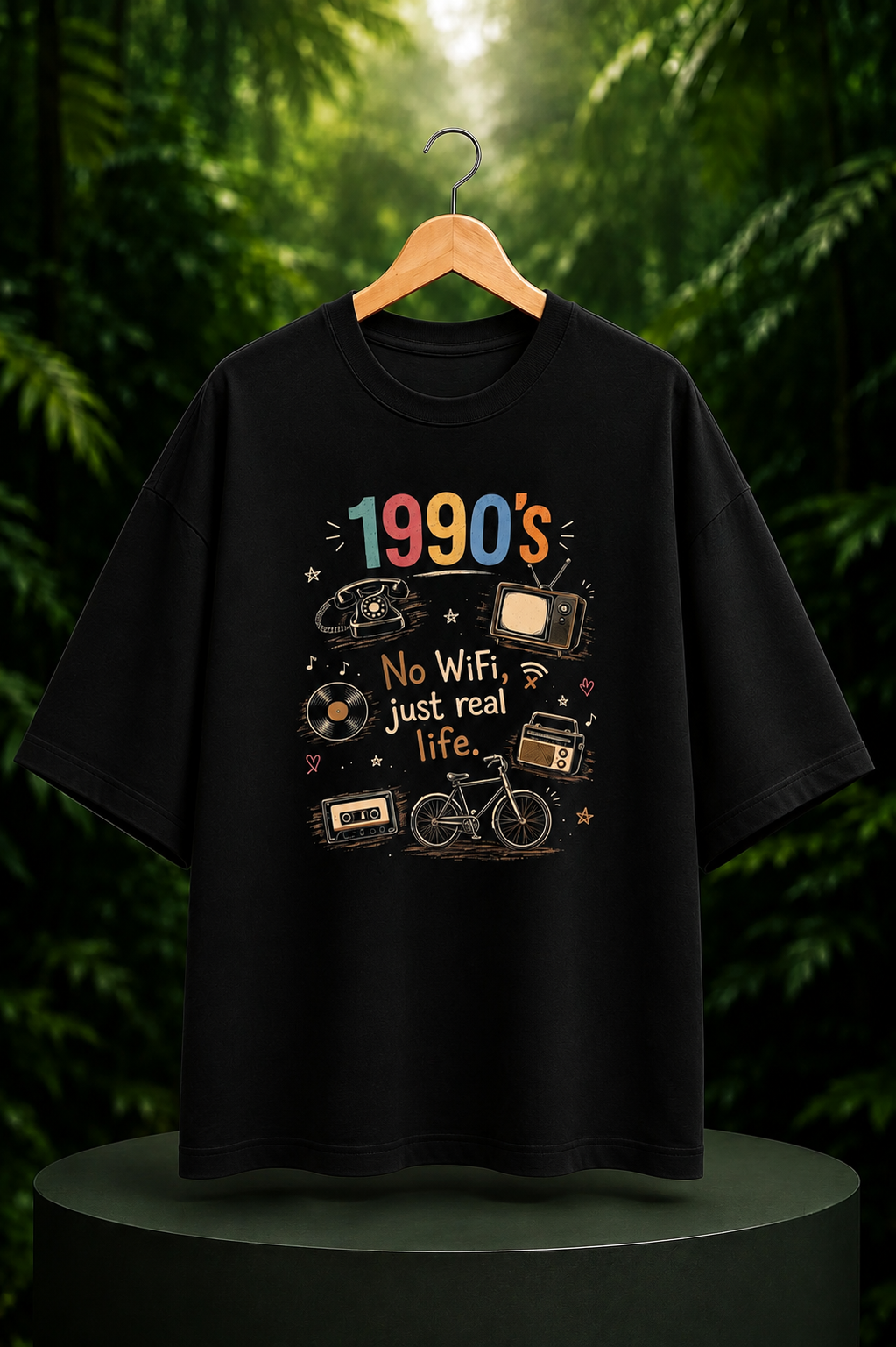 1990s Vintage Nostalgia - Unisex Oversize Fit Graphic Tee 100% Bio-Washed Premium Cotton