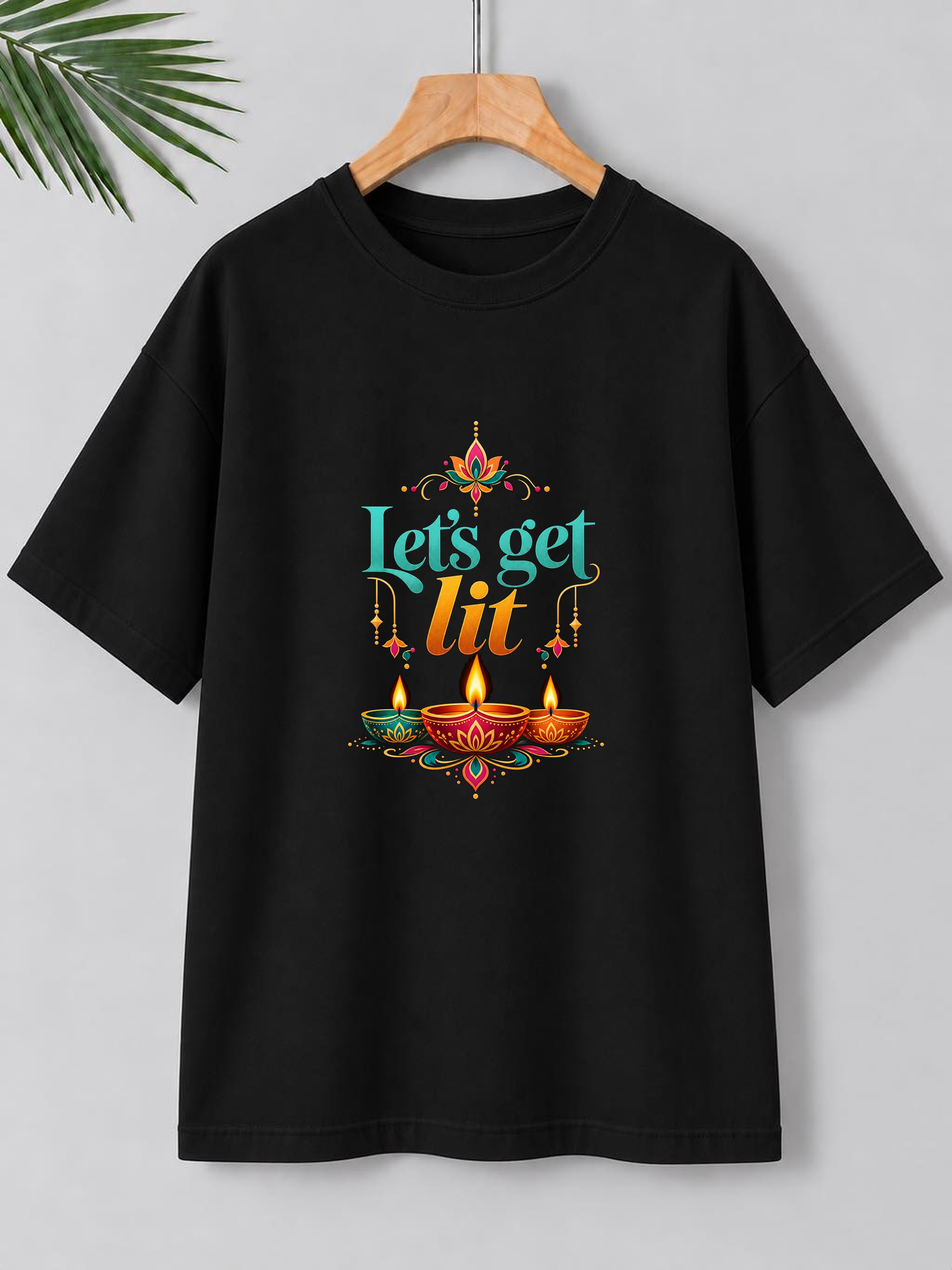 Let’s Get Lit – Diwali Lights & Festive Vibes | Unisex Oversize Fit | 100% Bio-Washed Premium Cotton T-Shirt