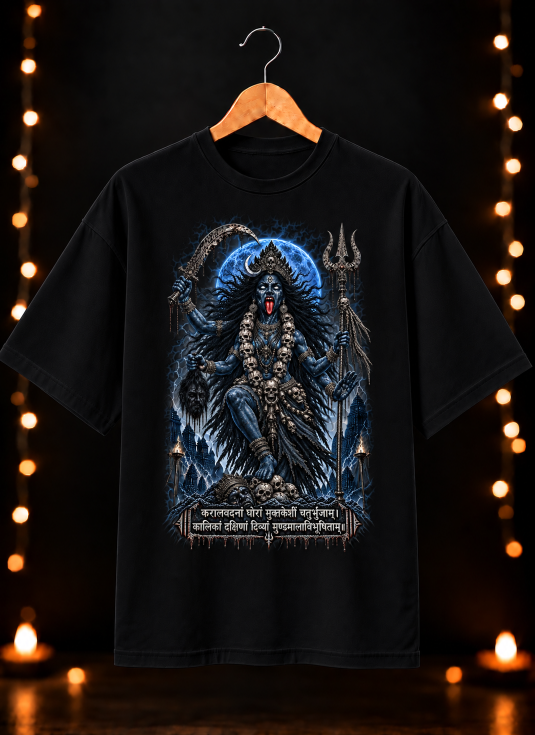 नवरात्रे Exclusive Art - Jai Maa Kali - Fierce Divine Kali - Unisex Oversize Fit - 100% Bio-Washed Premium Cotton T-Shirt