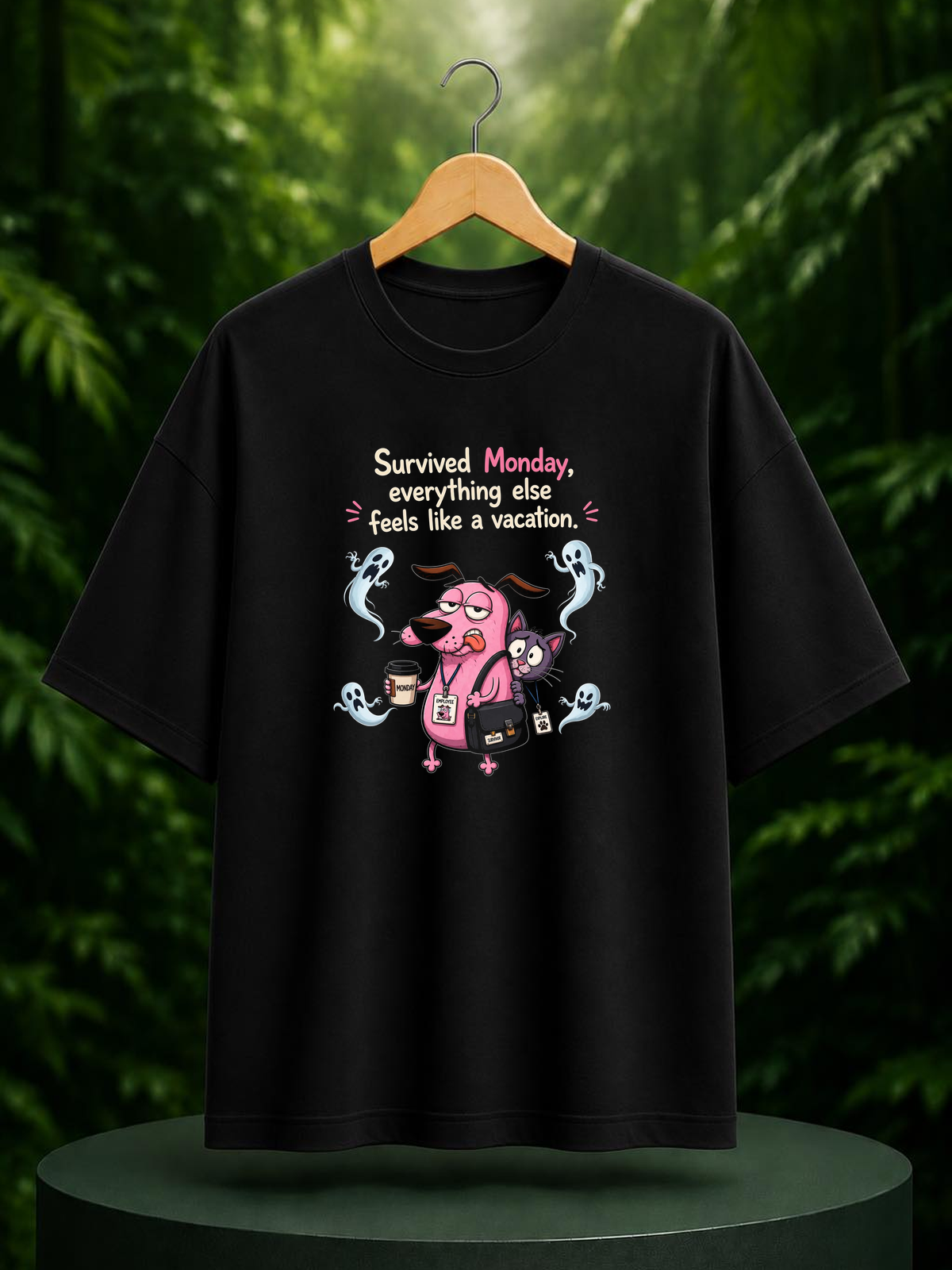 Survived Monday, Everything Else Feels Like a Vacation - Monday Survival Humor - Unisex Oversize Fit Graphic Tee - 100% Bio-Washed Premium Cotton T-Shirt