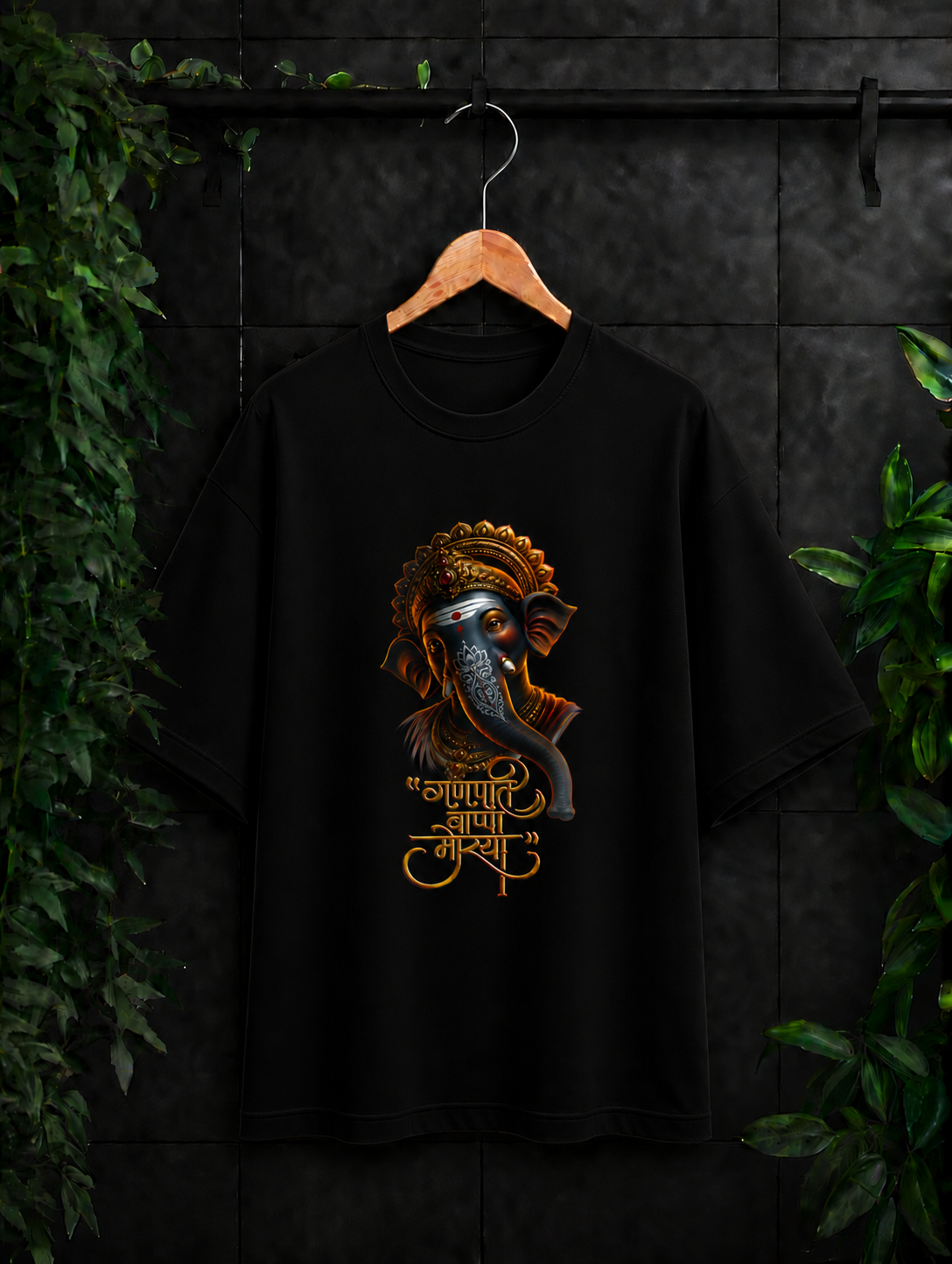 गणपति बाप्पा मोरया – Divine Blessings | Unisex Oversize Fit Graphic Tee - 100% Bio-Washed Premium Cotton T-Shirt