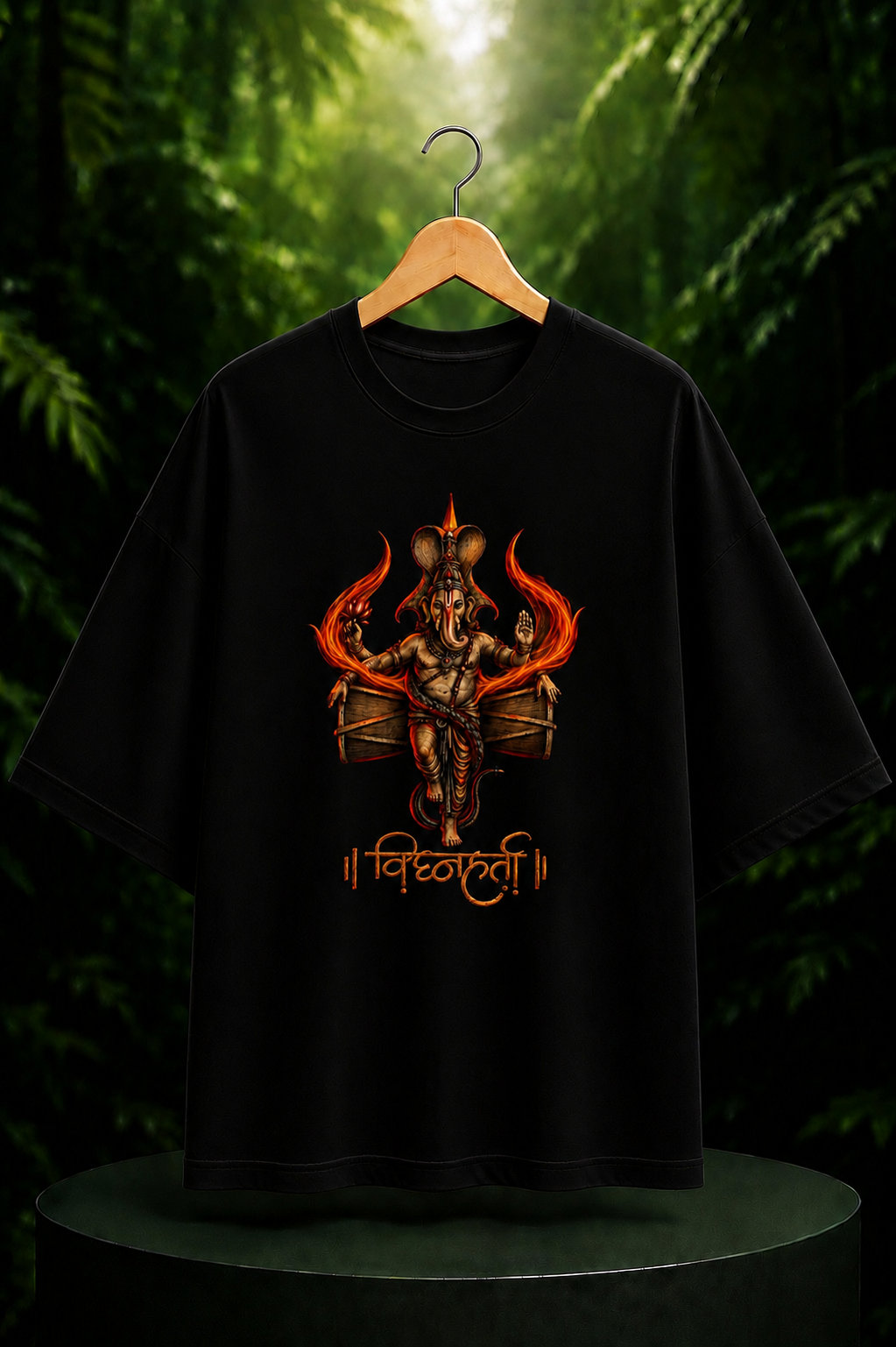 ॥ विघ्नहर्ता ॥ Ganesha – Divine Fire and Blessings | Carry Faith-Conquer Every Obstacle | Unisex Oversize Fit Graphic Tee - 100% Bio-Washed Premium Cotton T-Shirt