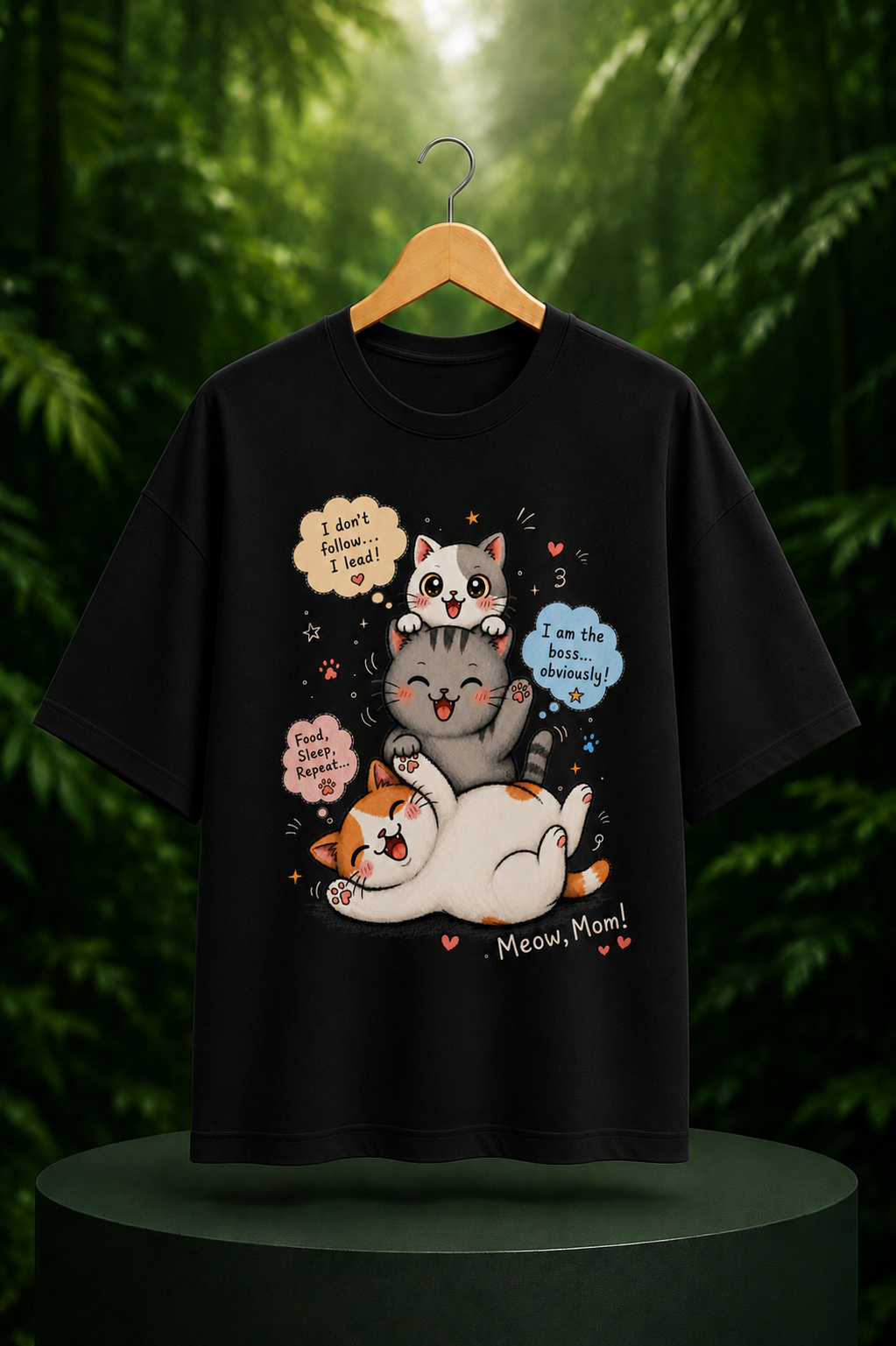 Meow, Mom! — Cute Cat Mom Humor — Unisex Oversize Fit Graphic Tee — 100% Bio Washed Premium Cotton T-Shirt