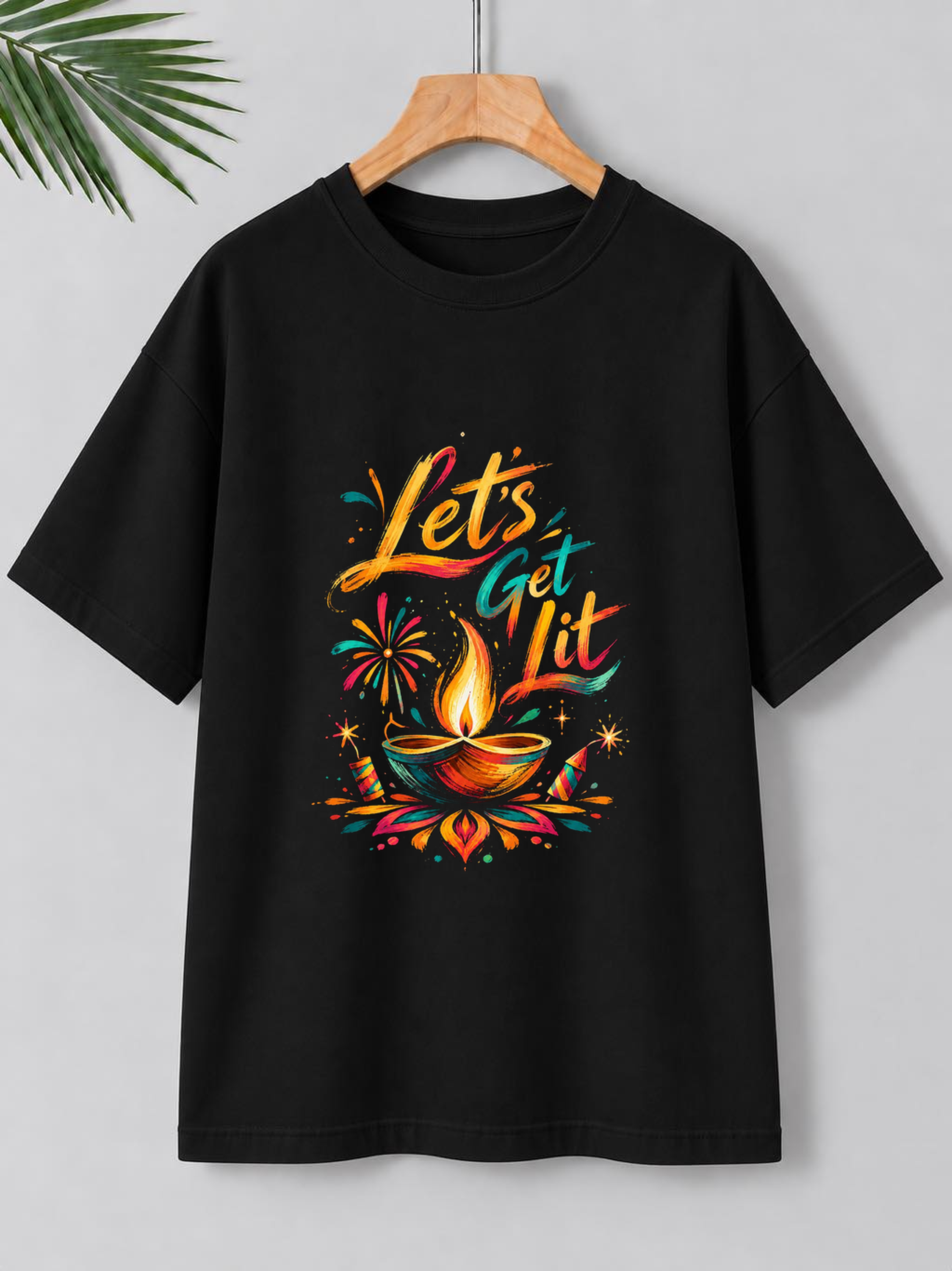 Let’s Get Lit – Vibrant Brush Stroke Diwali | Unisex Oversize Fit | 100% Bio-Washed Premium Cotton T-Shirt