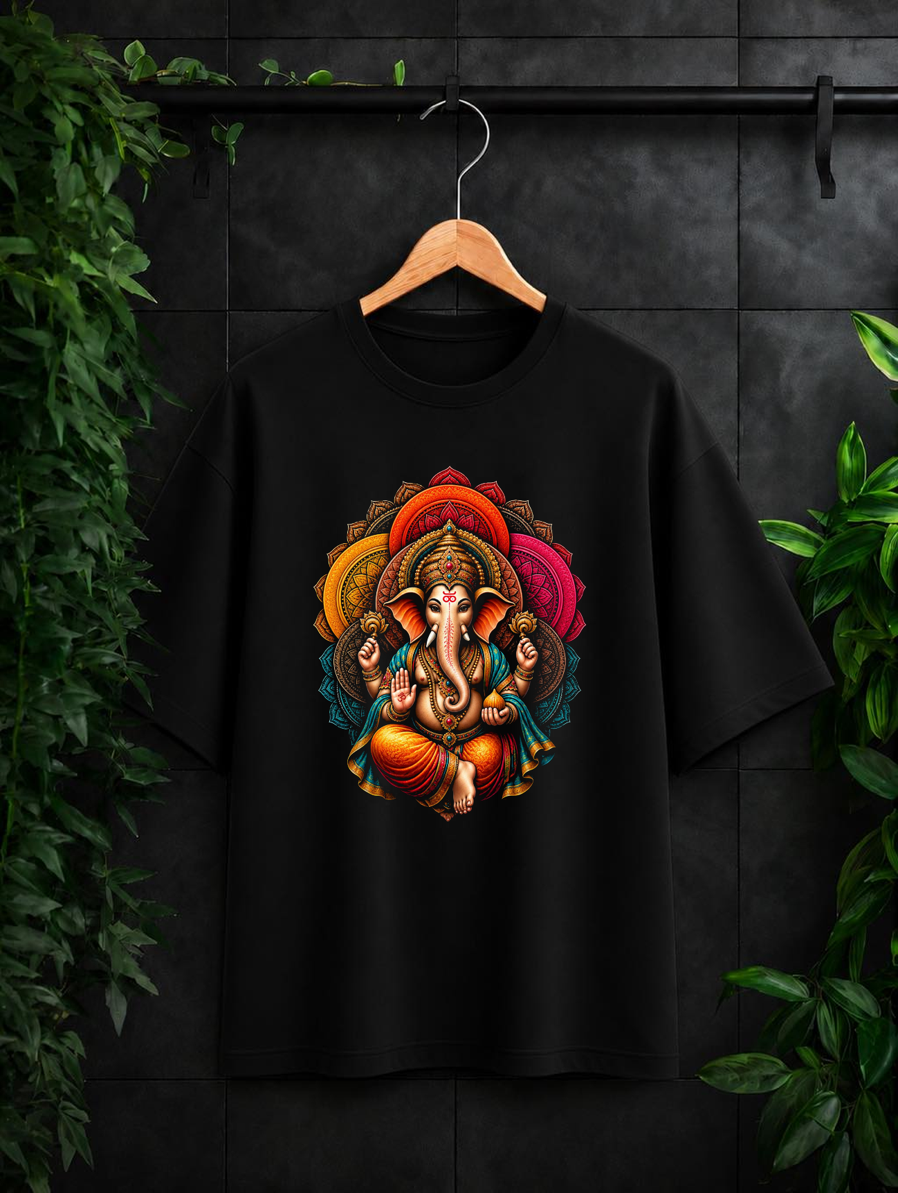Divine Ganesha Mandala – शुभता, शक्ति और समृद्धि | Unisex Oversize Fit Graphic Tee - 100% Bio-Washed Premium Cotton T-Shirt