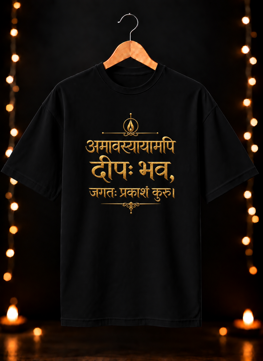 दिवाली Exclusive Art - जगतः प्रकाशं कुरु - Unisex Oversize Fit - 100% Bio-washed Premium Cotton T-Shirt