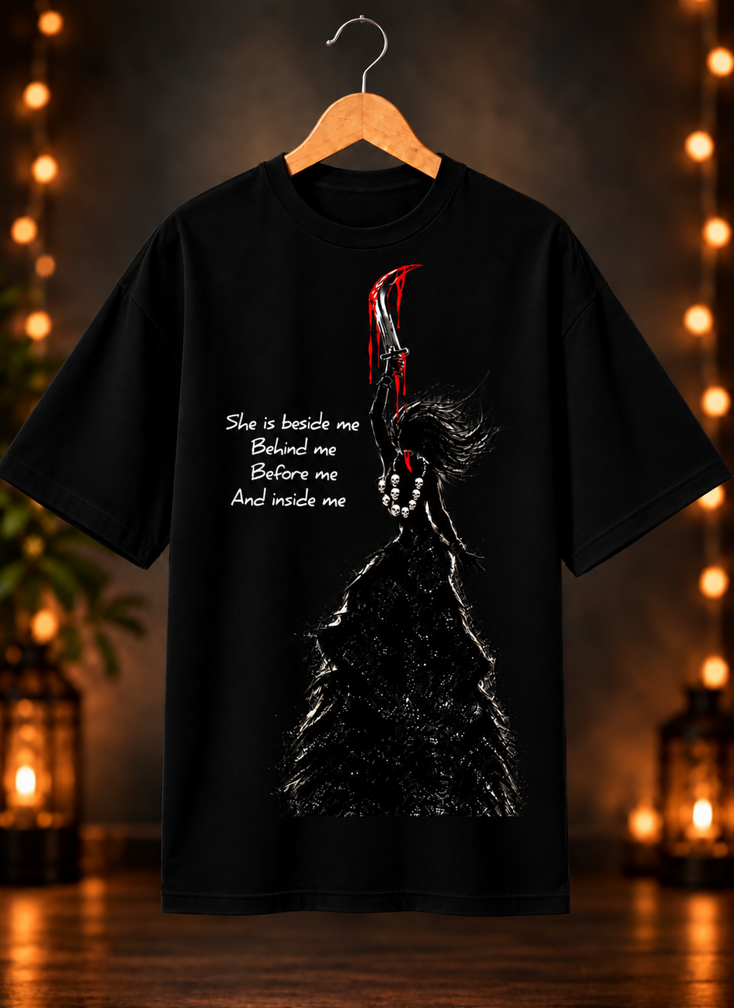 नवरात्रे Exclusive Art - Jai Maa Kali - Fierce Protector - Unisex Oversize Fit - 100% Bio-Washed Premium Cotton T-Shirt