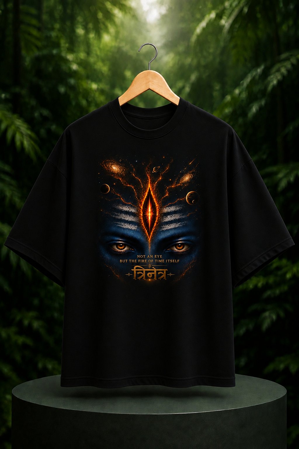Shiva Trinetra — The Fire of Time Itself - Cosmic Fire of Transformation - Unisex Oversize Fit Graphic Tee - 100% Bio-Washed Premium Cotton T-Shirt