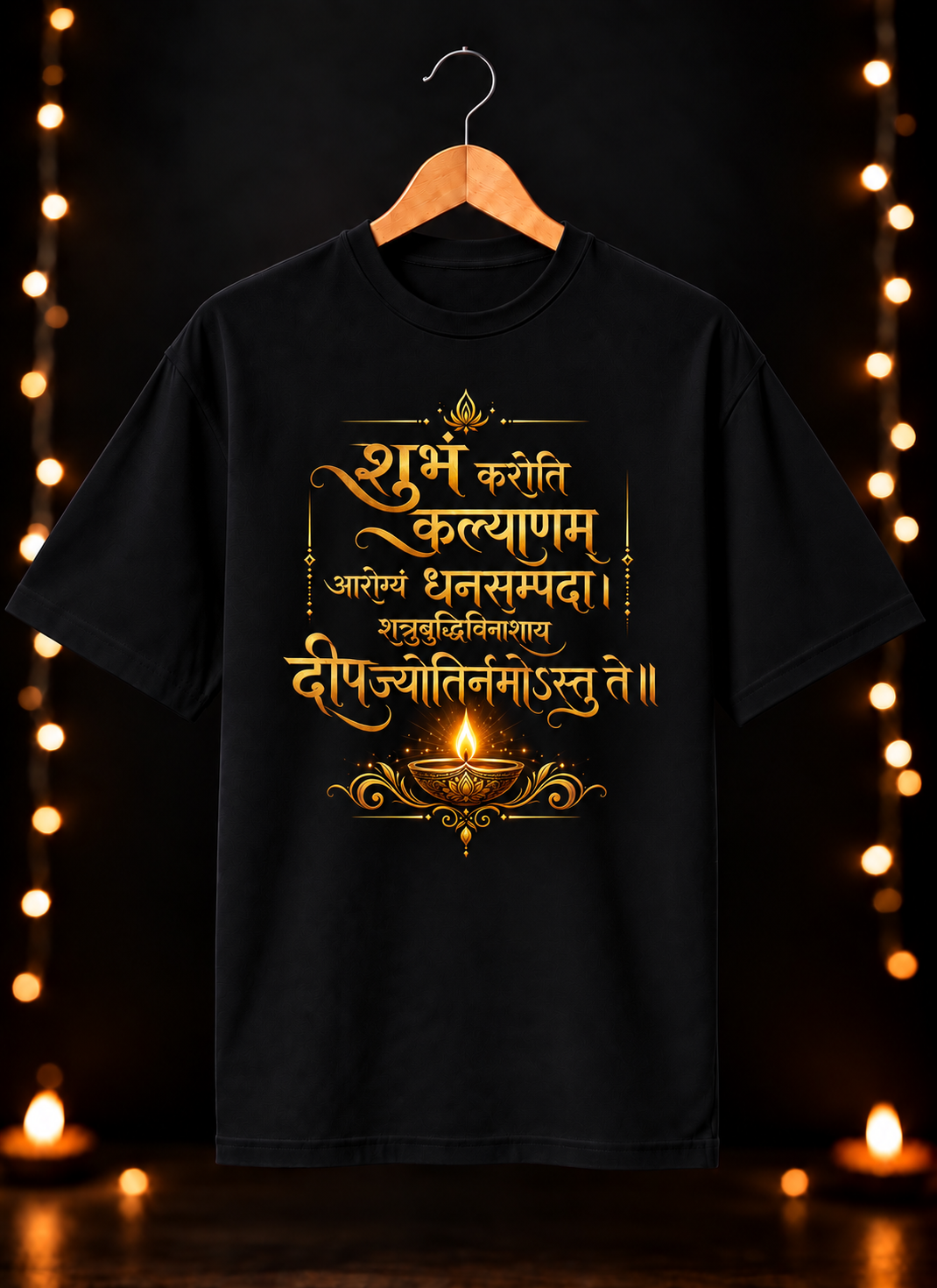 दिवाली Exclusive Art - दीपज्योतिर्नमोऽस्तुते - Unisex Oversize Fit - 100% Bio-washed Premium Cotton T-Shirt