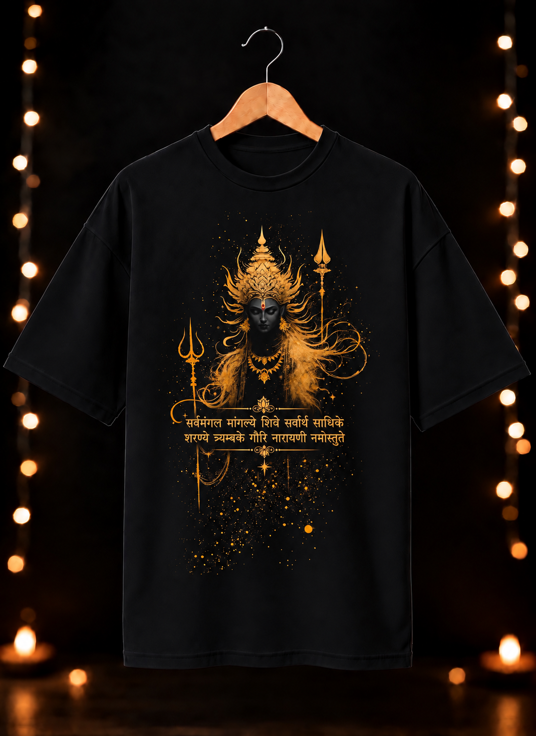 नवरात्रे Exclusive Golden Art – Jai Maa Durga - Divine Shakti & Strength - Unisex Oversize Fit - 100% Bio-washed Premium Cotton T-Shirt