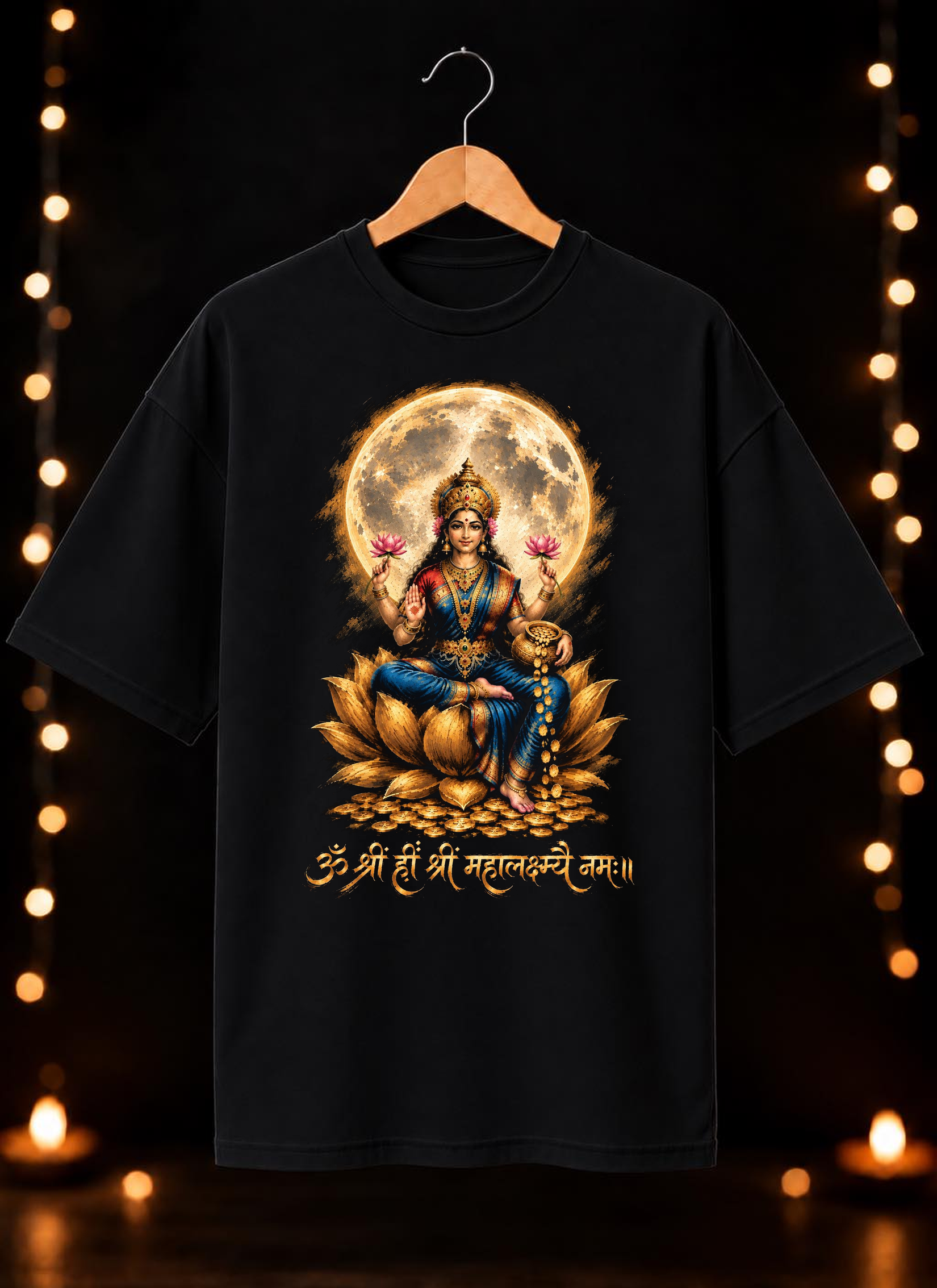 “ॐ श्रीं ह्रीं श्री महालक्ष्म्यै नमः॥” Goddess Lakshmi  - Unisex Oversize Fit - 100% Bio-washed Premium Cotton T-Shirt
