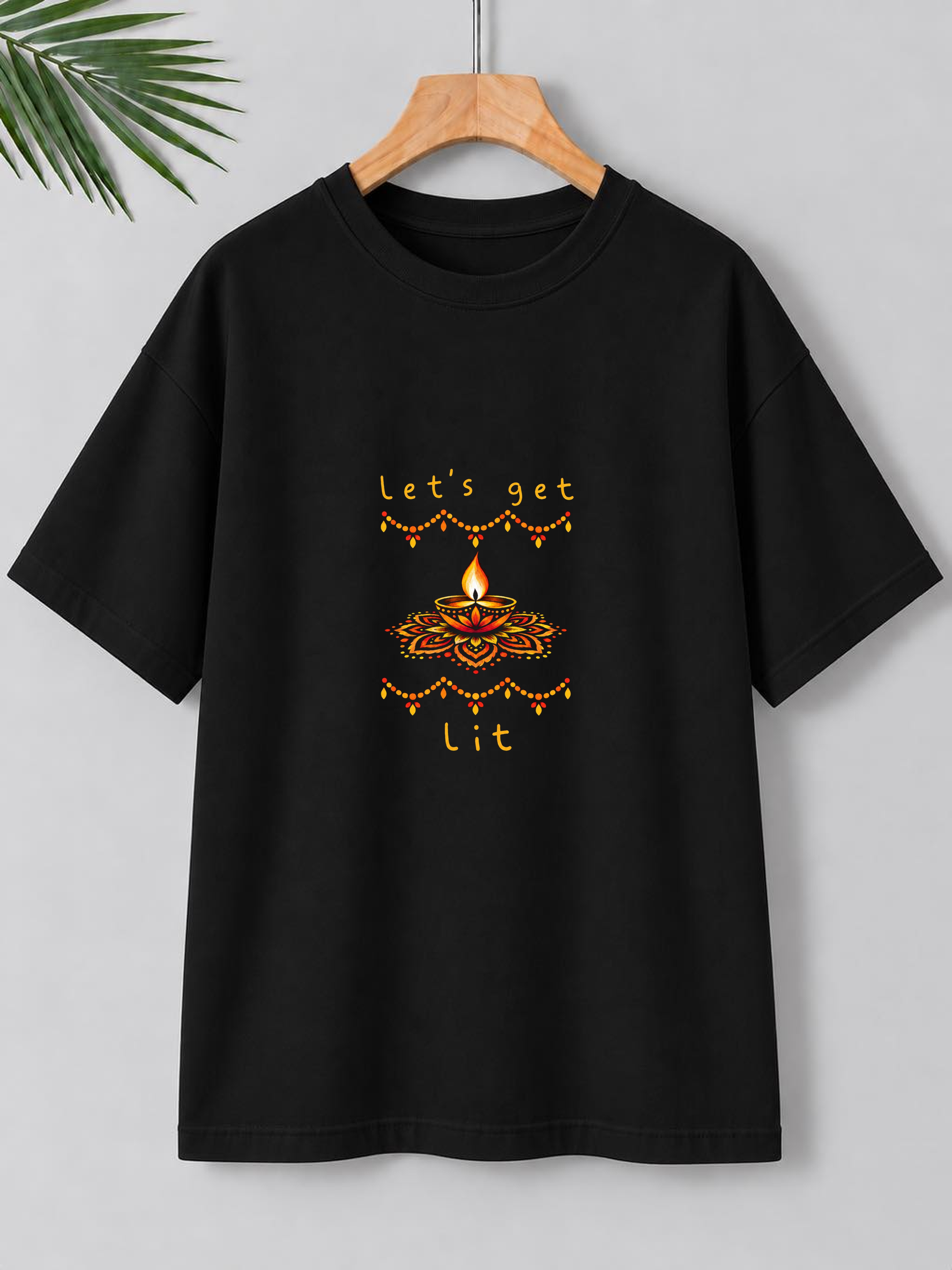 Let’s Get Lit – Diwali Festive Graphic Tee | Unisex Oversize Fit | 100% Bio-Washed Premium Cotton T-Shirt