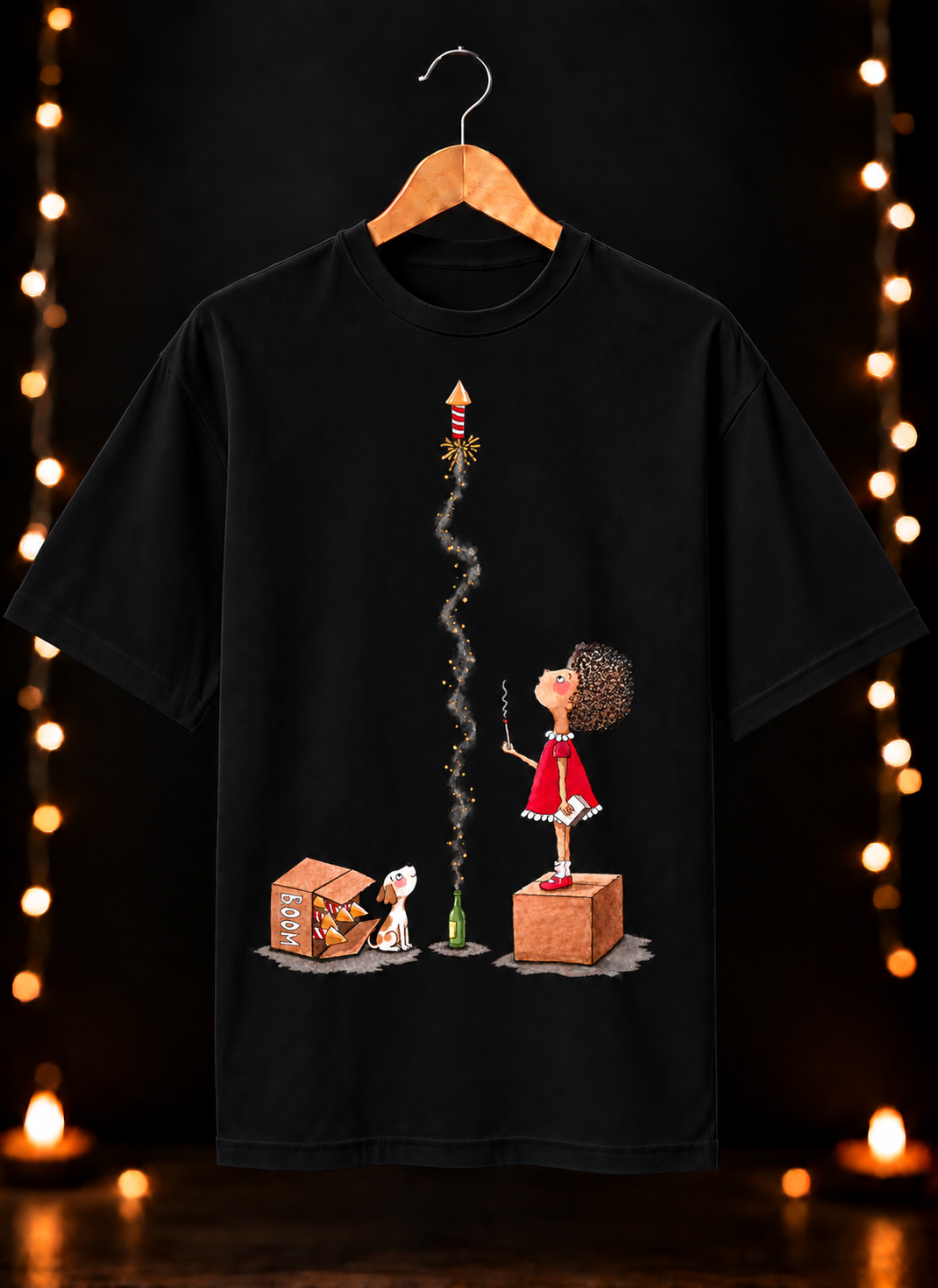 Festive Rocket Fun - Happy Diwali - Unisex Oversize Fit - 100% Bio-Washed Premium Cotton T-Shirt