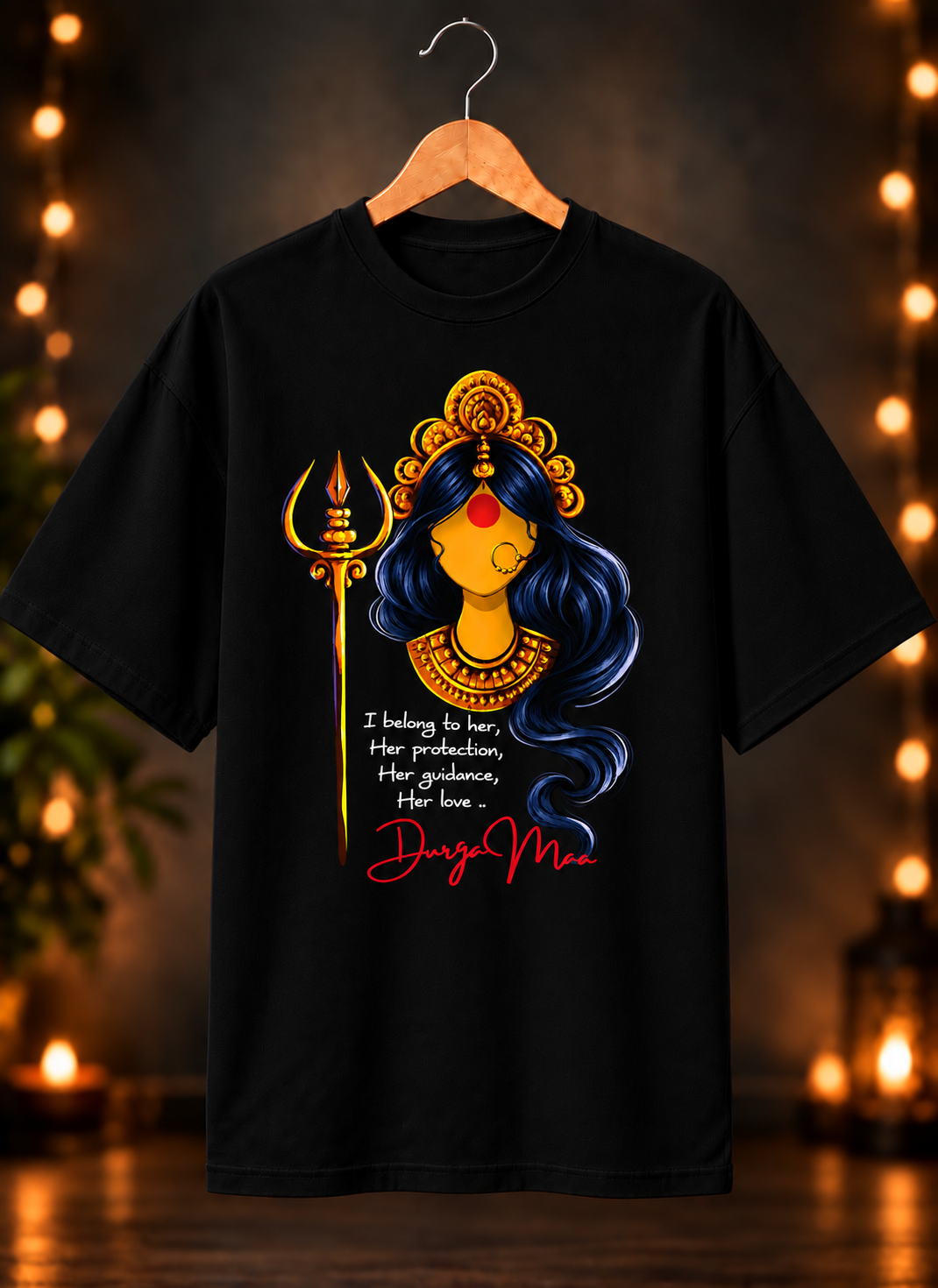 नवरात्रे Exclusive Art - Jai Maa Durga - Divine Protection - Unisex Oversize Fit - 100% Bio-washed Premium Cotton T-Shirt