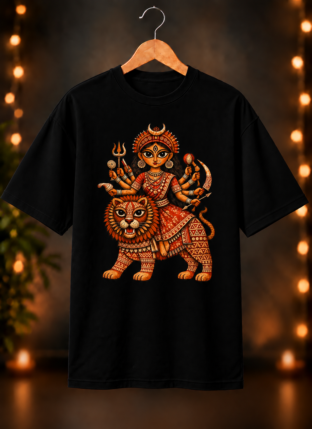 नवरात्रे Exclusive Art - Jai Maa Durga - Divine Shakti - Unisex Oversize Fit - 100% Bio-washed Premium Cotton T-Shirt