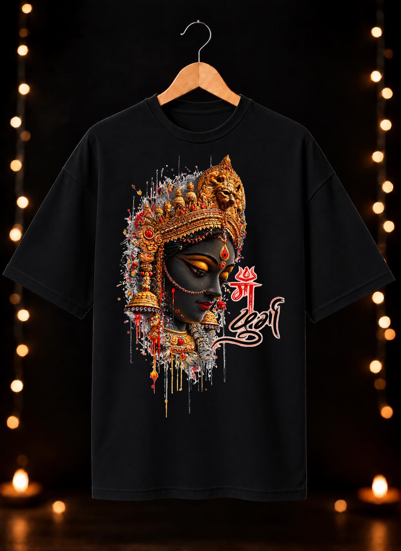 नवरात्रे Exclusive Maa Durga Modern Face Art - Jai Maa Durga - Divine Grace - Unisex Oversize Fit - 100% Bio-Washed Premium Cotton T-shirt