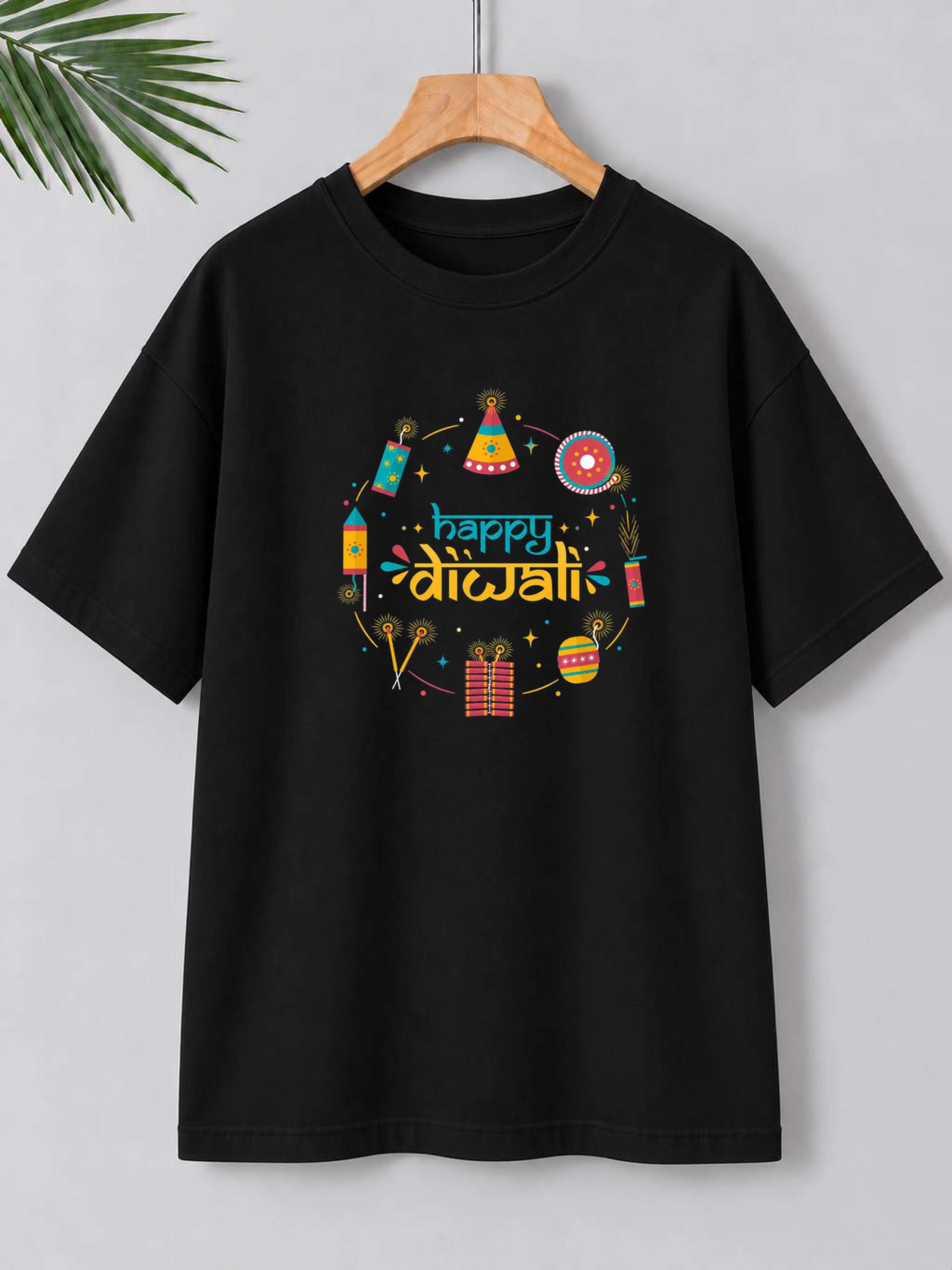 Colorful Diwali Fireworks – Festive Celebration | Unisex Oversize Fit | 100% Bio-Washed Premium Cotton T-Shirt