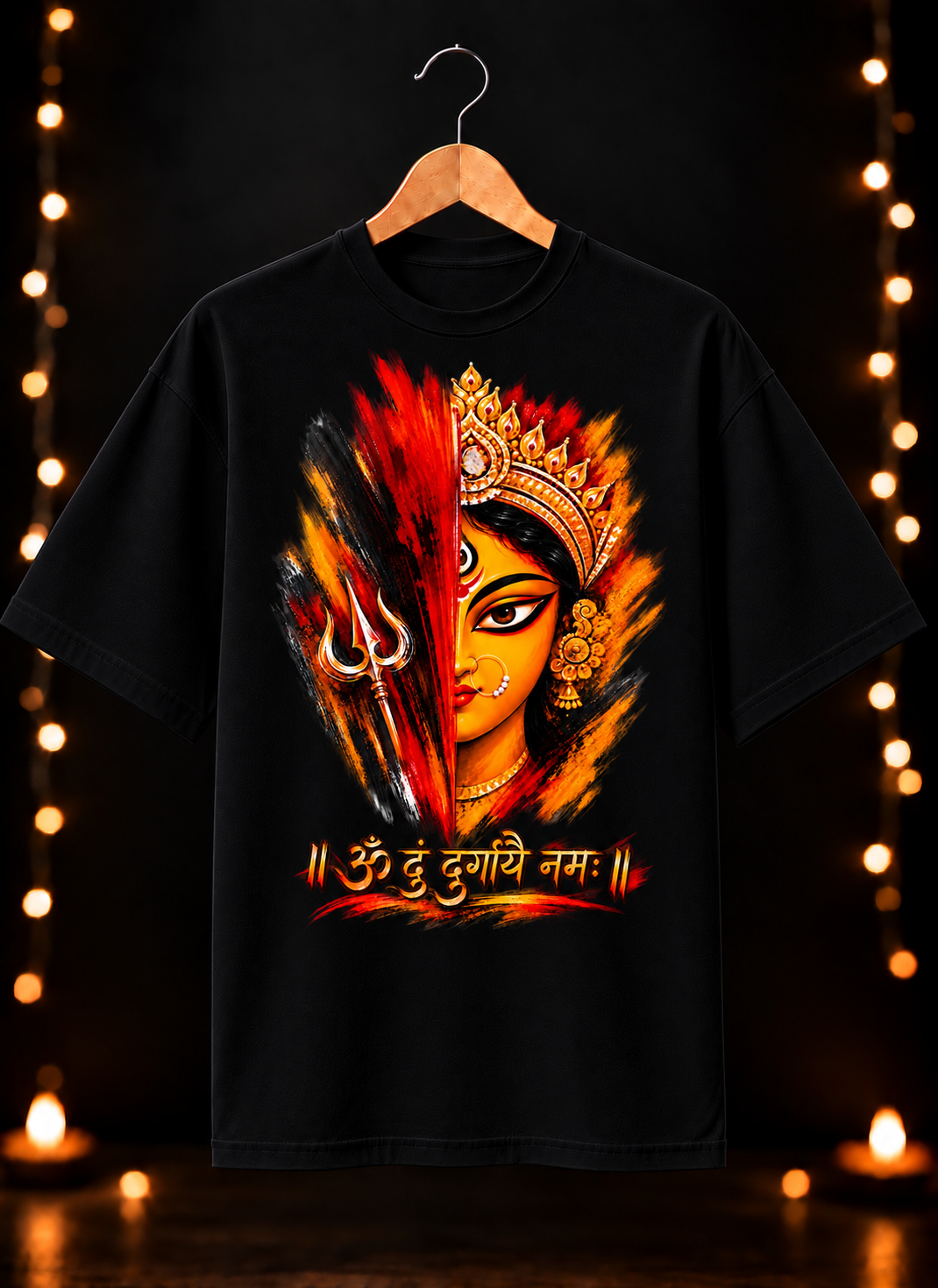 नवरात्रे Exclusive Maa Durga Modern Art - Jai Maa Durga - Divine Power - Unisex Oversize Fit - 100% Bio-Washed Premium Cotton T-shirt