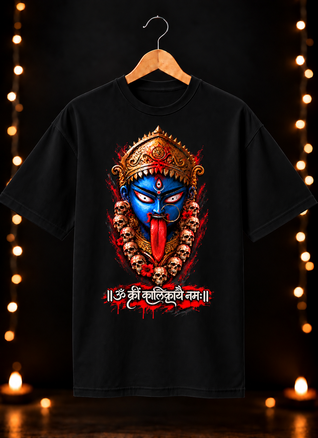 नवरात्रे Exclusive Art - Jai Maa Kali - Fierce Mahakali शक्ति - Unisex Oversize Fit - 100% Bio-Washed Premium Cotton T-Shirt