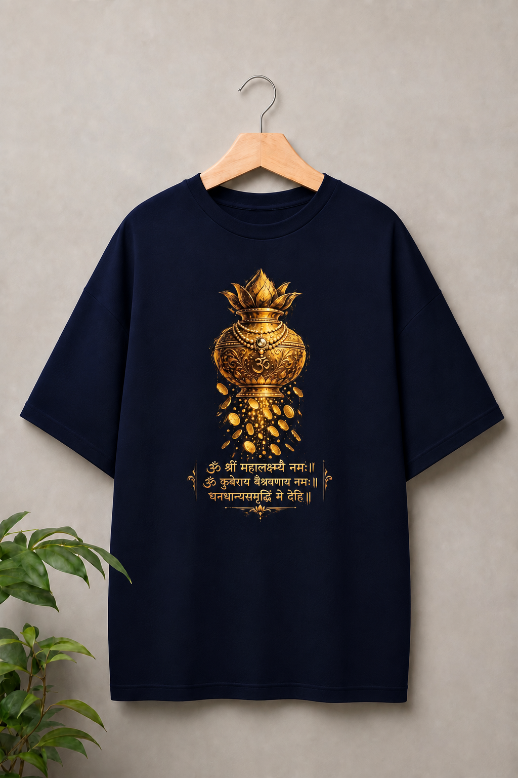 Happy Dhanteras, Golden Prosperity Kalash - Divine Wealth & Abundance - Unisex Oversize Fit - 100% Bio-washed Premium Cotton T-Shirt