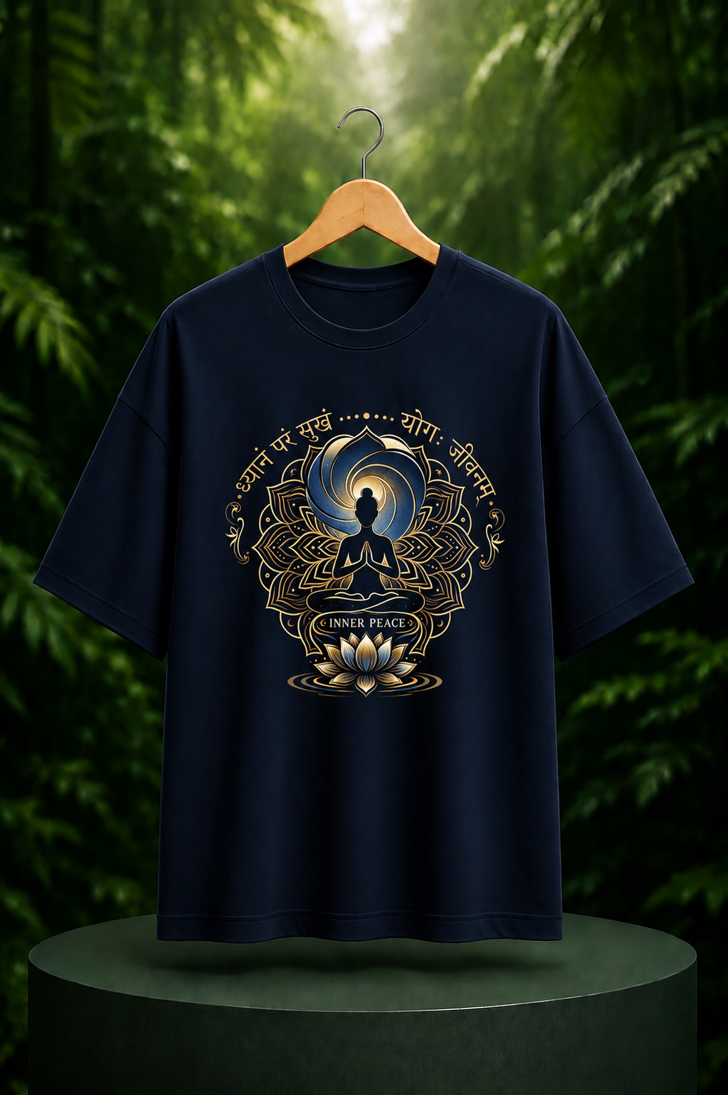 Inner Peace - Dhyanam Param Sukham - Meditation & Spiritual Harmony - Unisex Oversize Fit Graphic Tee - 100% Bio-Washed Premium Cotton T-Shirt