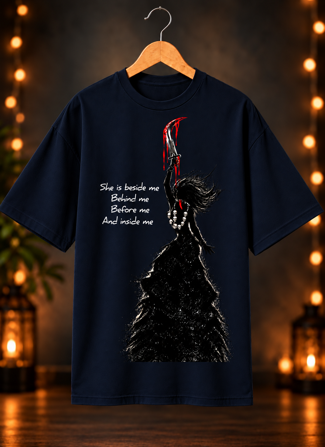 नवरात्रे Exclusive Art - Jai Maa Kali - Fierce Protector - Unisex Oversize Fit - 100% Bio-Washed Premium Cotton T-Shirt