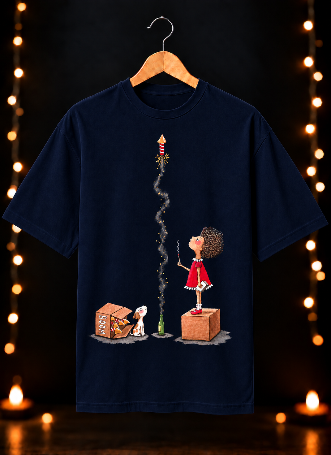 Festive Rocket Fun - Happy Diwali - Unisex Oversize Fit - 100% Bio-Washed Premium Cotton T-Shirt