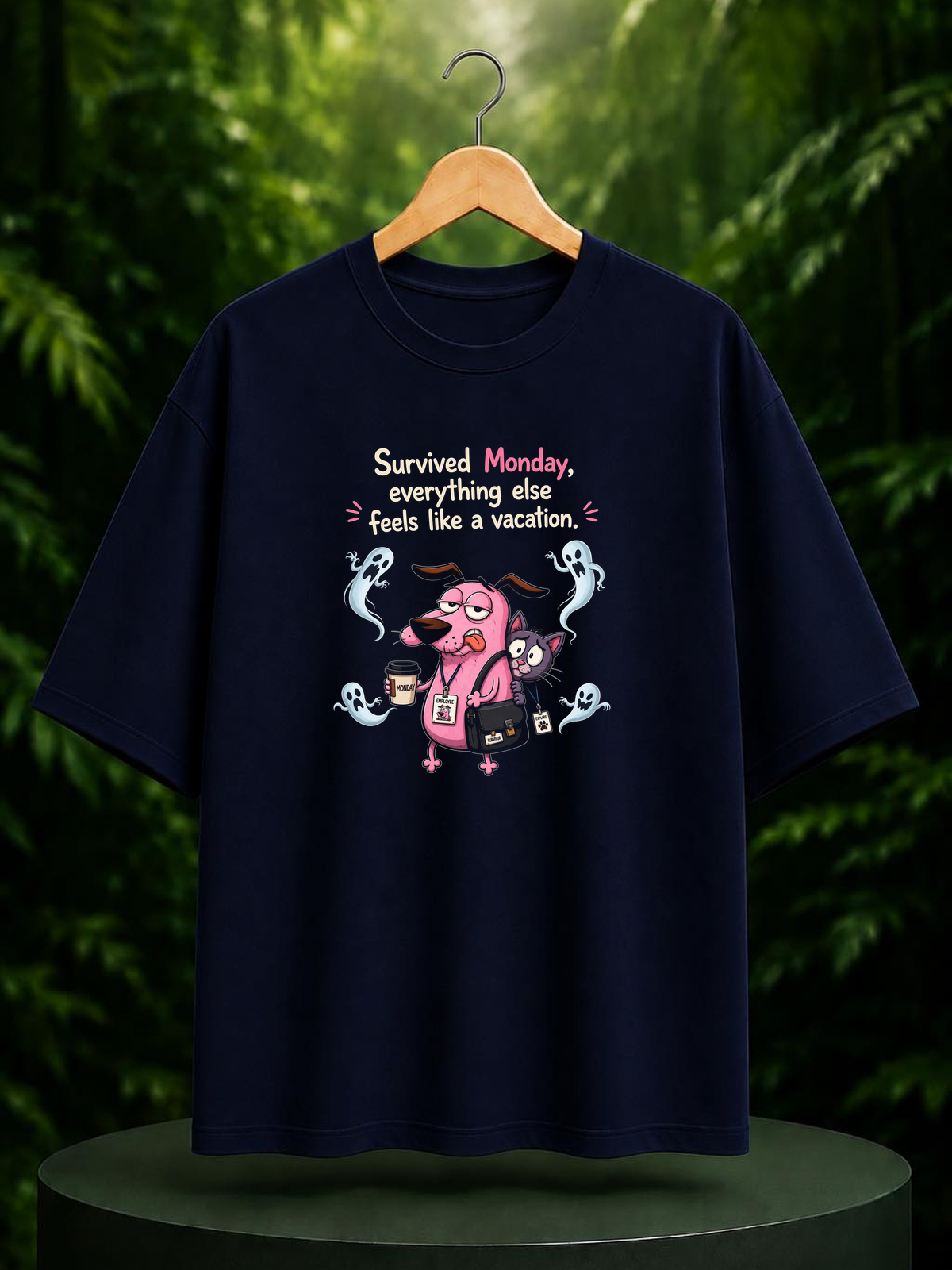 Survived Monday, Everything Else Feels Like a Vacation - Monday Survival Humor - Unisex Oversize Fit Graphic Tee - 100% Bio-Washed Premium Cotton T-Shirt