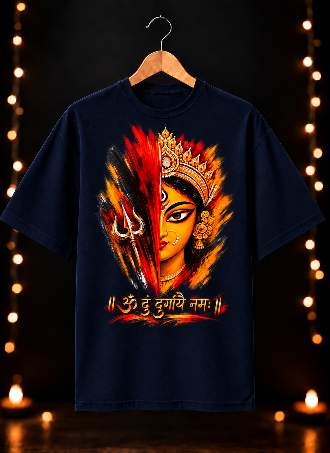नवरात्रे Exclusive Maa Durga Modern Art - Jai Maa Durga - Divine Power - Unisex Oversize Fit - 100% Bio-Washed Premium Cotton T-shirt