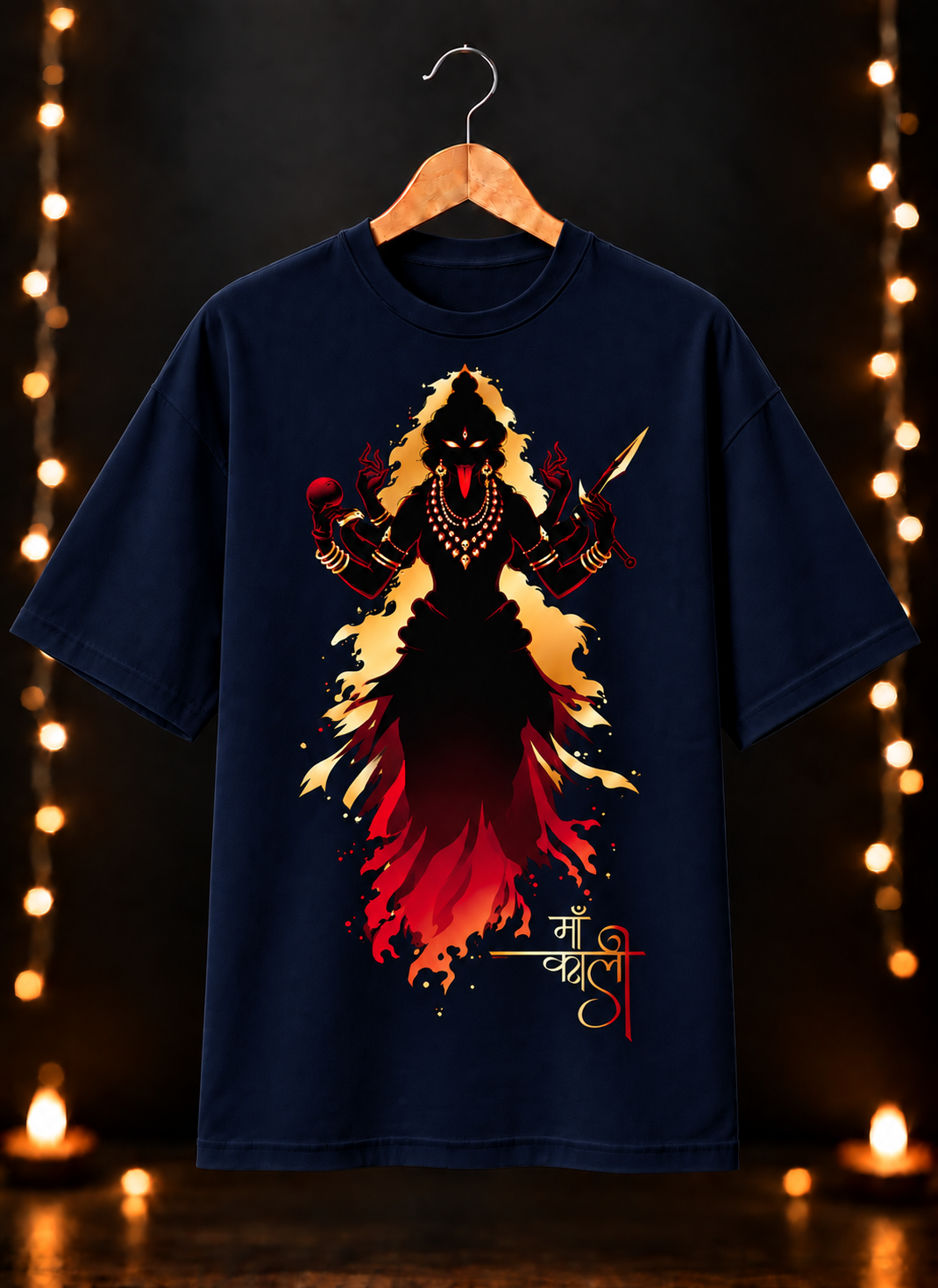 नवरात्रे Exclusive Art - Jai Maa Kali - Fierce Divine Power - Unisex Oversize Fit - 100% Bio-washed Premium Cotton T-Shirt