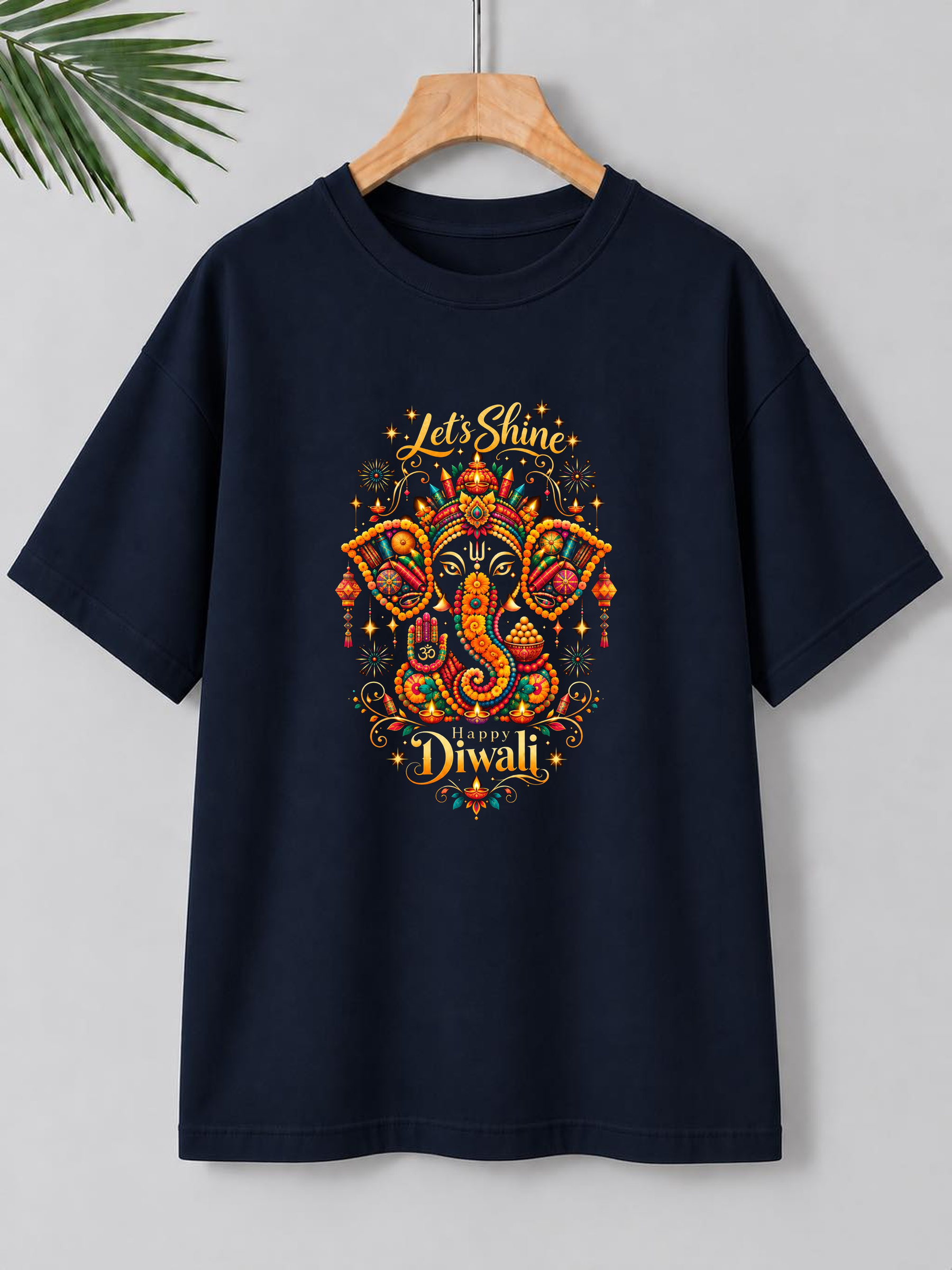 Ganesh – Let’s Shine, Happy Diwali | Unisex Oversize Fit | 100% Bio-Washed Premium Cotton T-Shirt