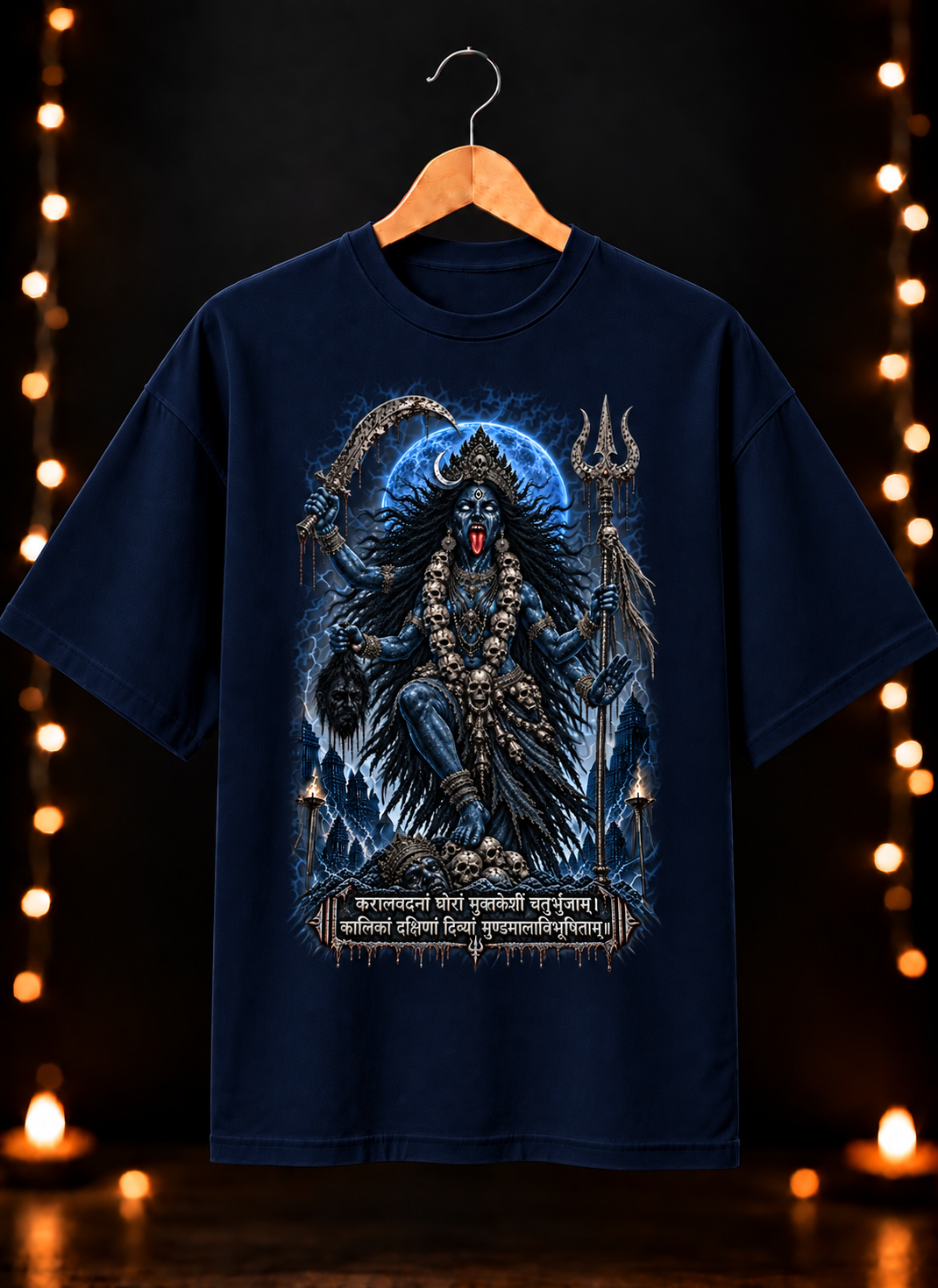 नवरात्रे Exclusive Art - Jai Maa Kali - Fierce Divine Kali - Unisex Oversize Fit - 100% Bio-Washed Premium Cotton T-Shirt