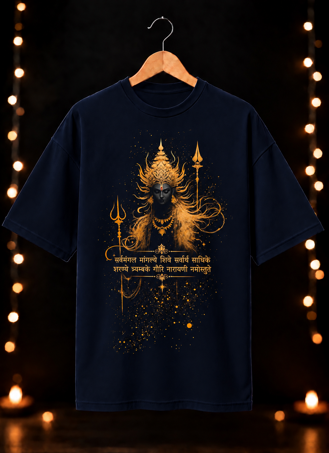 नवरात्रे Exclusive Golden Art – Jai Maa Durga - Divine Shakti & Strength - Unisex Oversize Fit - 100% Bio-washed Premium Cotton T-Shirt