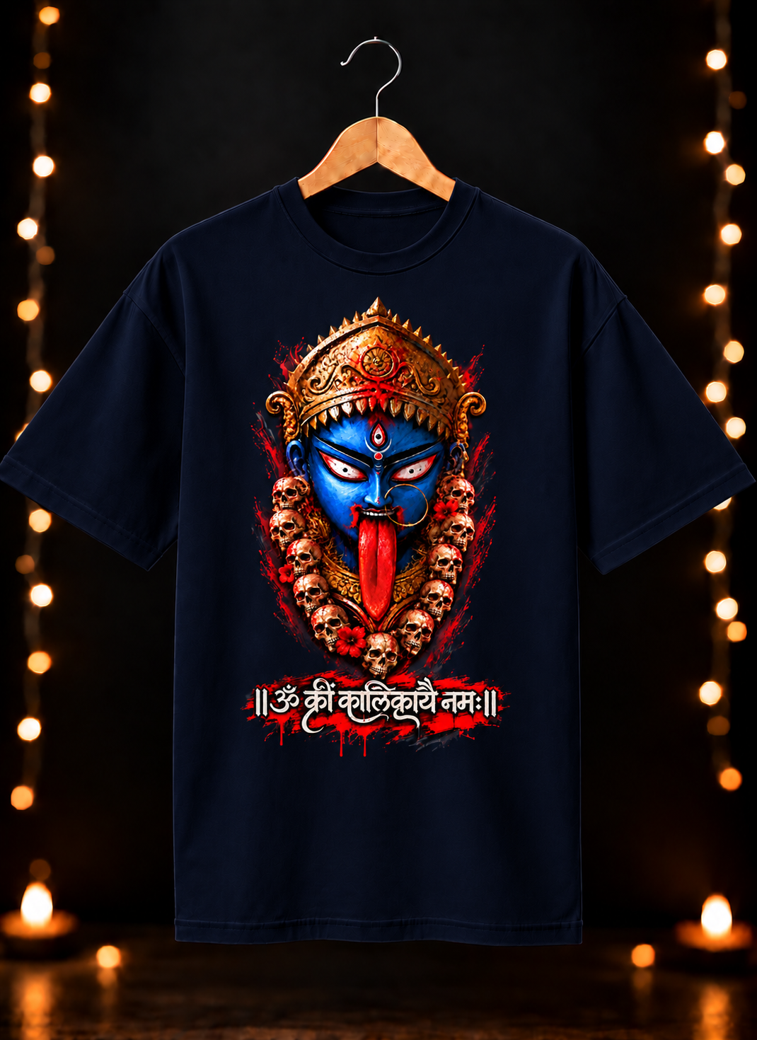 नवरात्रे Exclusive Art - Jai Maa Kali - Fierce Mahakali शक्ति - Unisex Oversize Fit - 100% Bio-Washed Premium Cotton T-Shirt